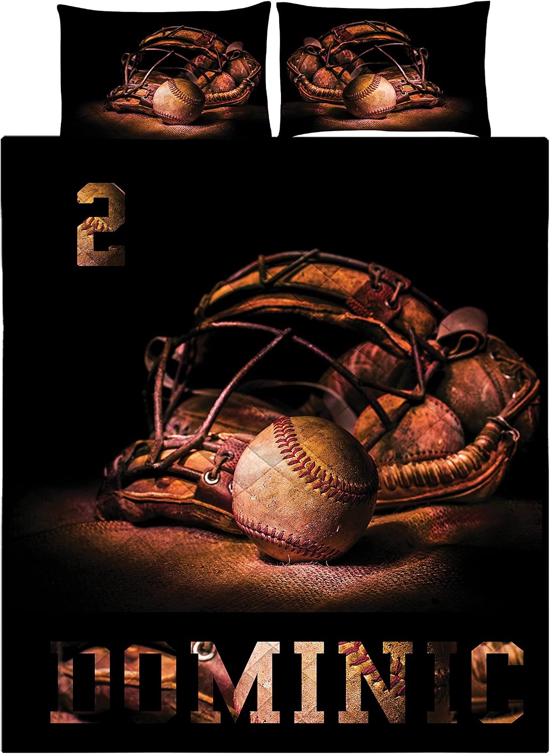 Baseball Quilt with Name Number, Baseball Bed Comforters Queen to Daughter Kids Best Decorative for Quilt Set, King Bedding Set (Baseball D11)