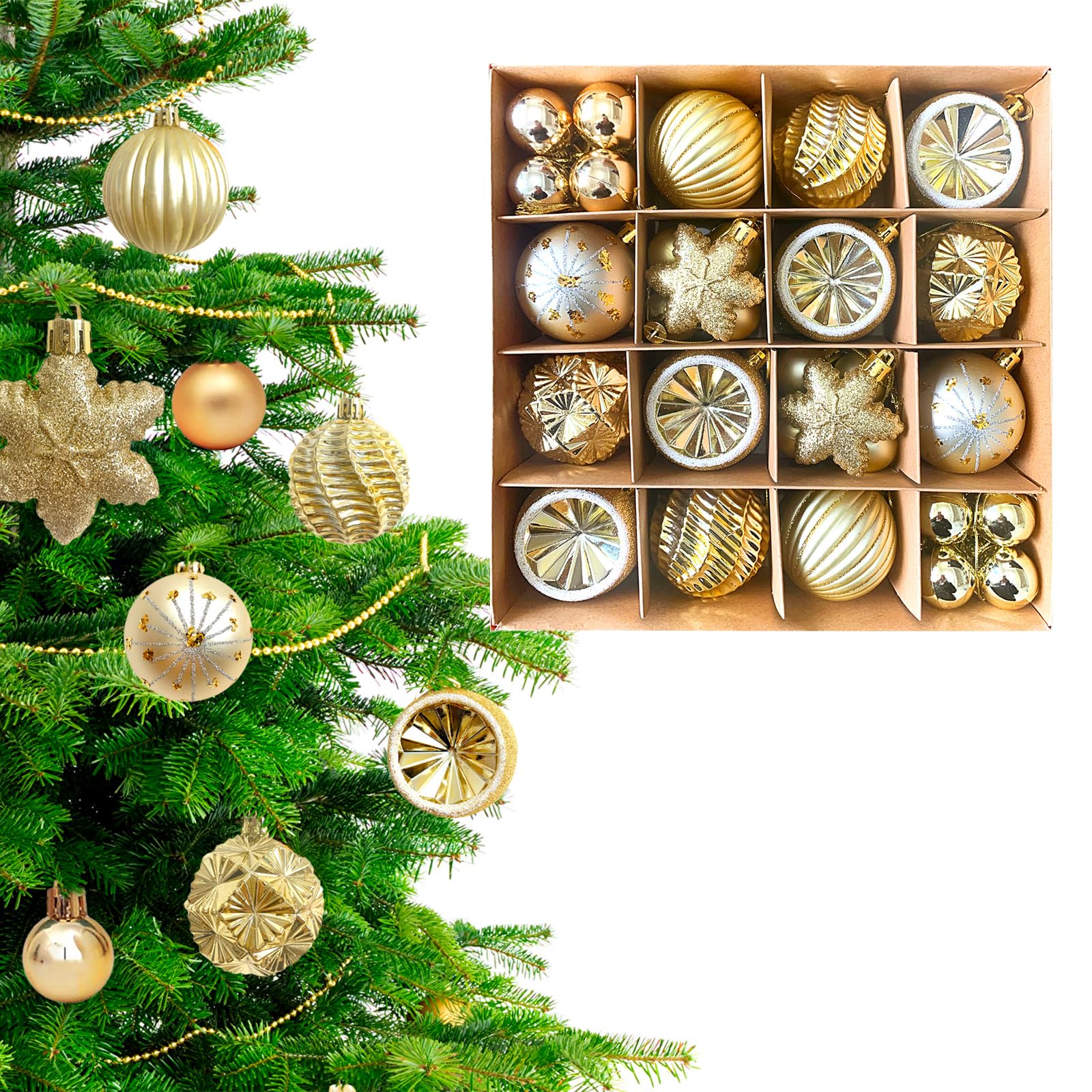 40 adornos de bolas de Navidad, de plástico, decoración navideña para árbol de Navidad, inastillables, adornos colgantes, decoración brillante (dorado)