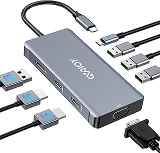 USB C to Dual HDMI Adapter, Multi Display Docking Station Dual Monitor with 2 HDMI, Displayport, VGA, 100W PD, 3 USB Ports, USB C Hub Multiport Dongle Compatible with MacBook/Dell/HP/Lenovo Laptops