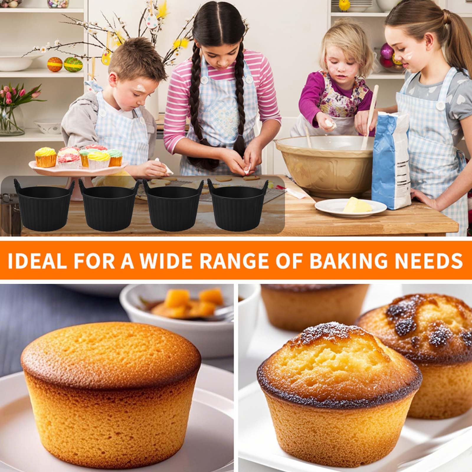 4 Stampi In Silicone Per Friggitrice Ad Aria + 2 Mini Guanti Da Forno Antiscivolo – Set Antiaderente Per Muffin E Dolci, Nero/Rosa