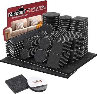 Yelanon 182 PCS Premium Felt Furniture Pads for Chair Legs - Floor Protectors for Hardwood Floors, Black Anti-Scratch Pads