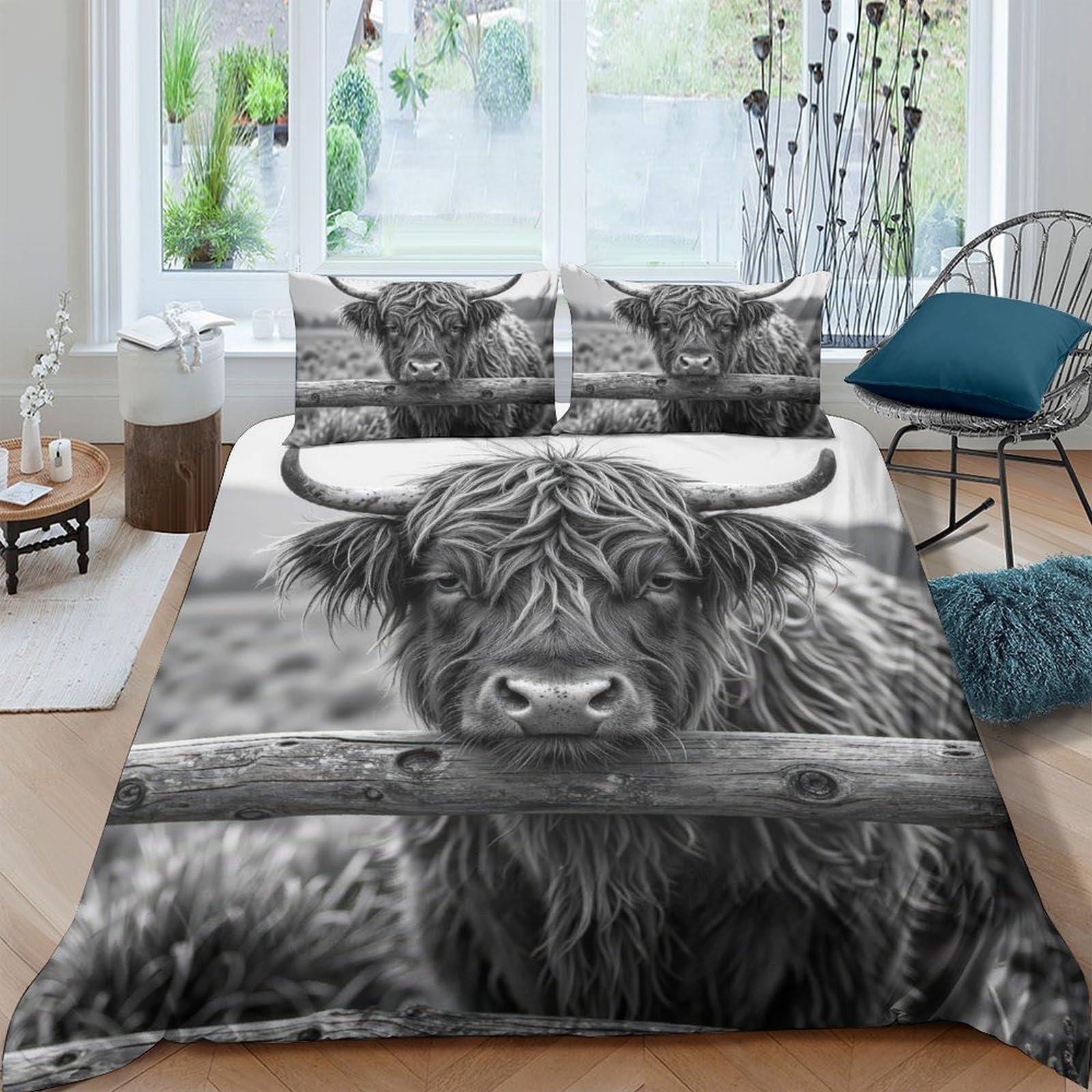 Ctjqhvkz Style-9 3D Printed Highland Cow Fitted Sheet Microfiber Soft Animal Farm Mattress Cover For Bedroom Decor Dorm Mattress Protection Single（135X200cm）