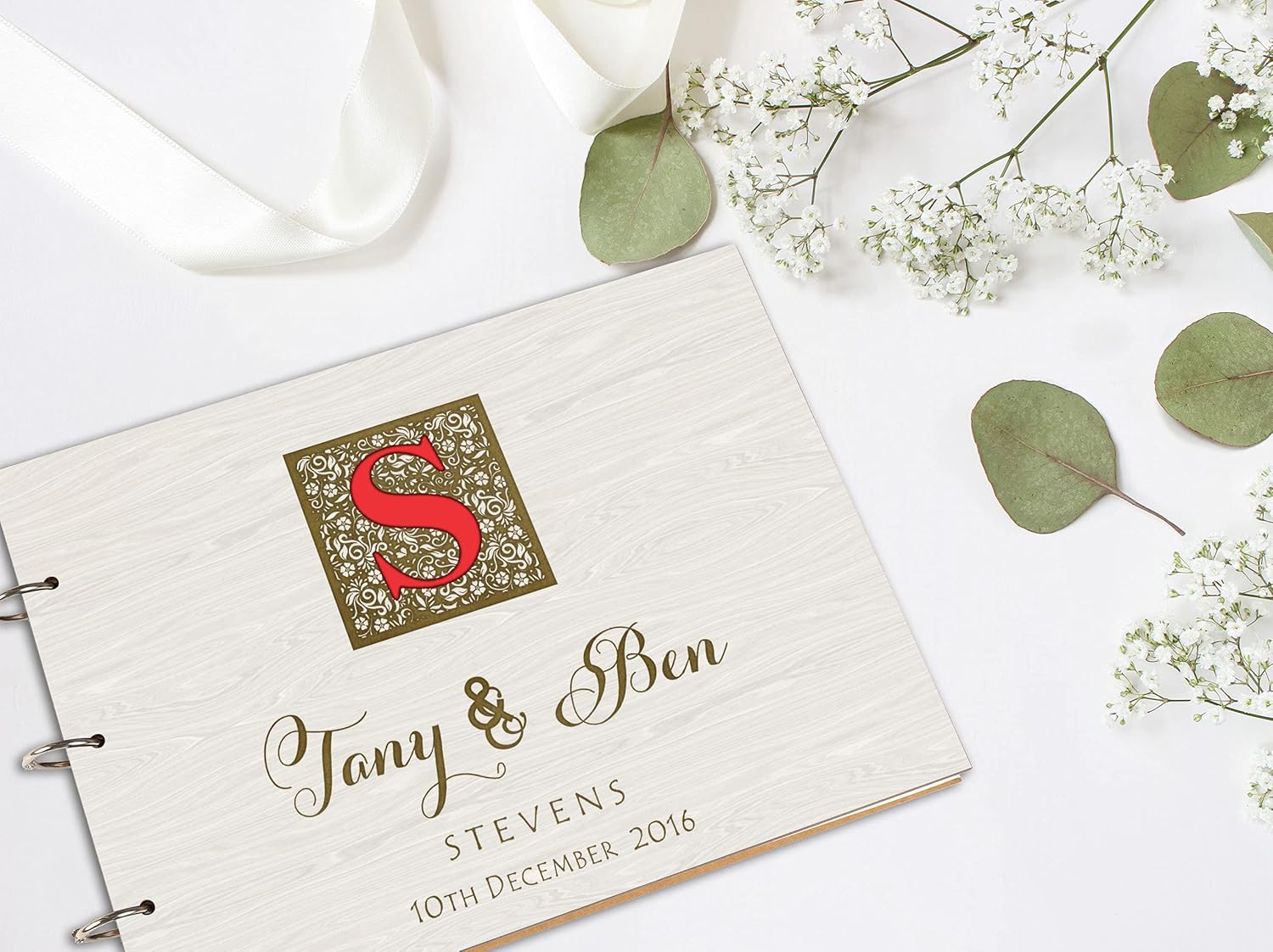 Darling Souvenir Personalized Engraved Laser Cut Wedding Guest Book Wooden Cover Sign-in Book Registry Guestbook Scrapbook-QM