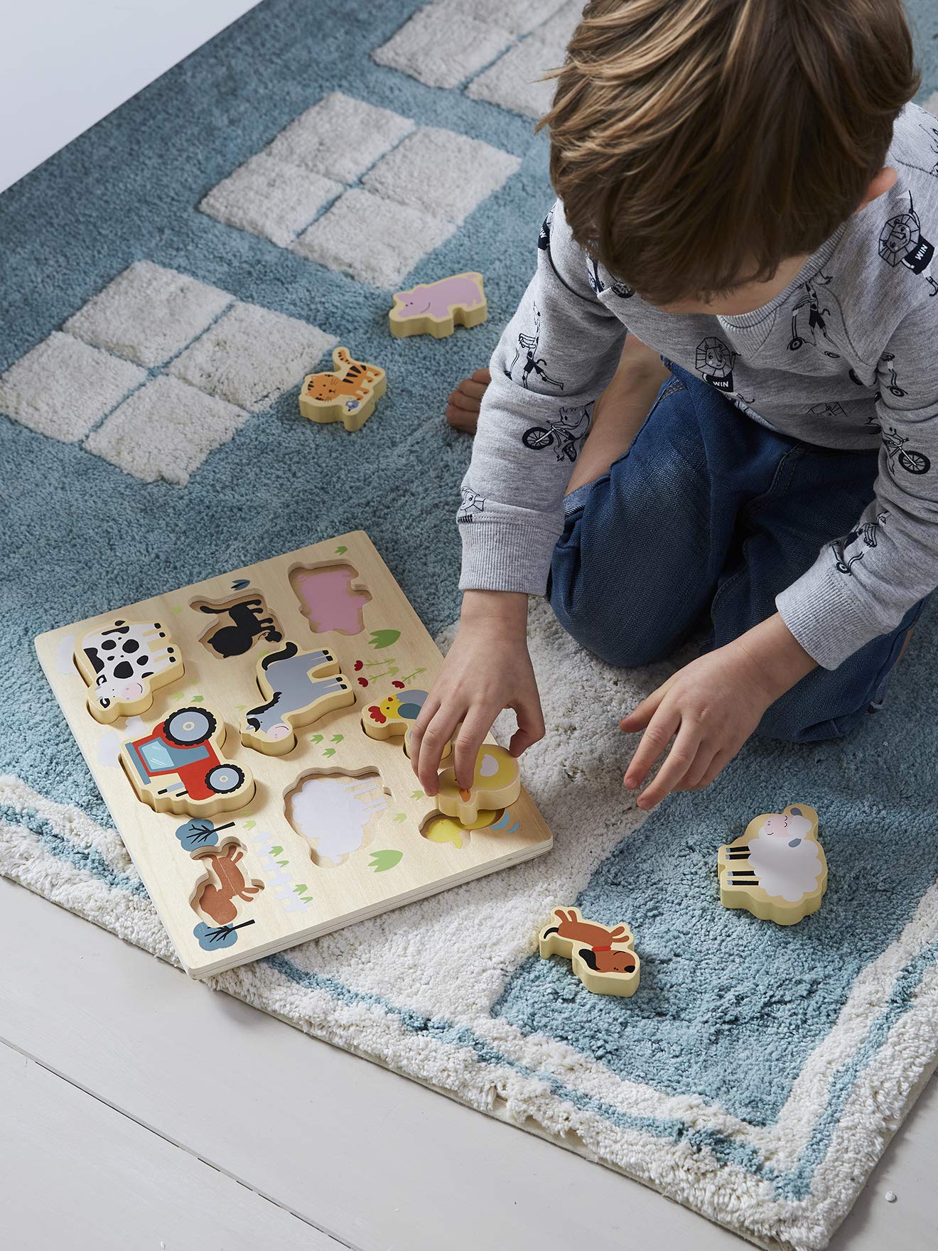 Puzzle Chunky Ferme Vertbaudet – 9 Pièces épaisses, Dès 12 Mois, Bois, Multicolore