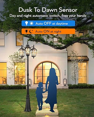 Miniatura 2 de VIANIS Luces de poste para exteriores del atardecer al amanecer, postes de lámpara vintage antioxidantes, iluminación al aire libre, lámpara de