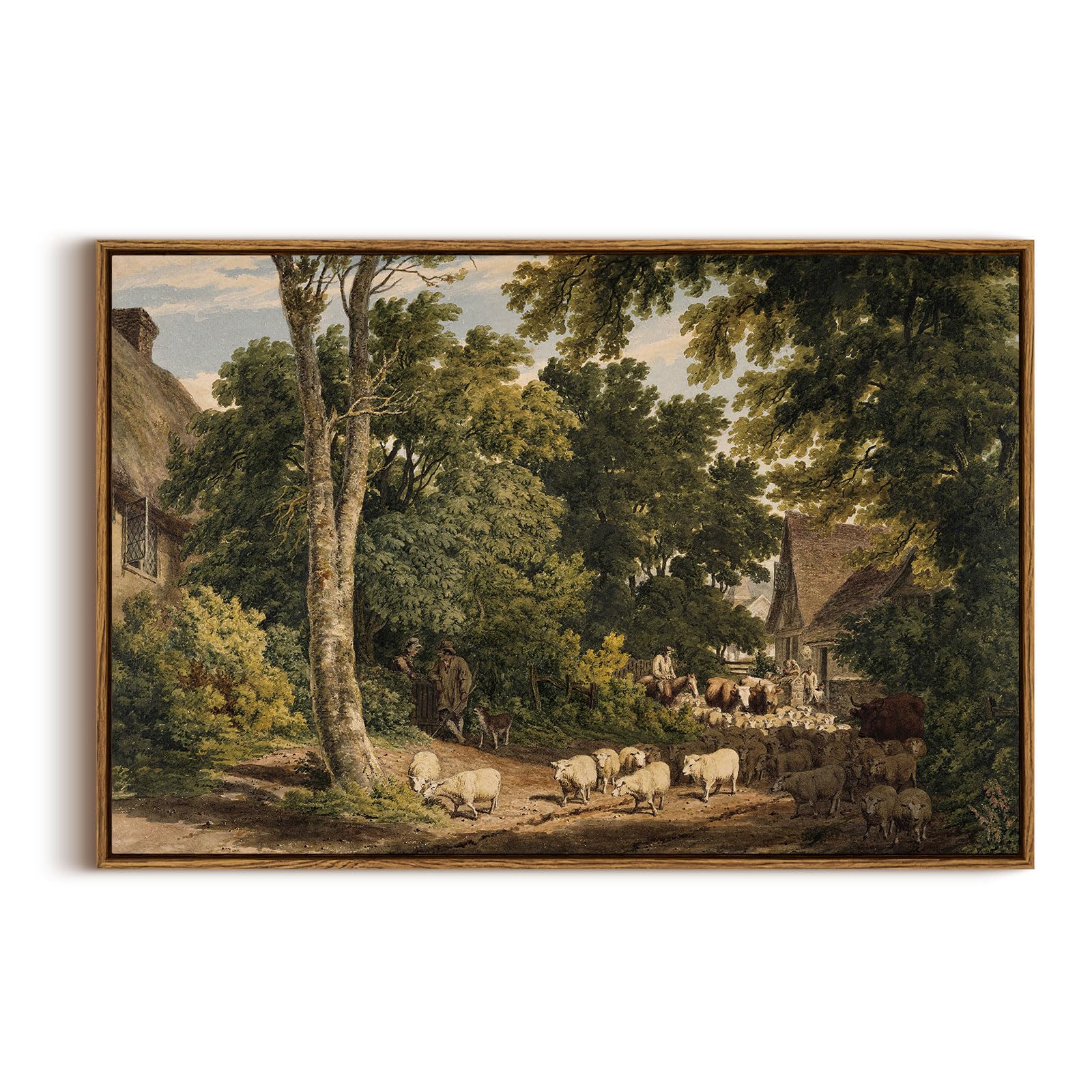 InSimSea Framed Canvas Wall Art Vintage Decor, Room Decor Classical Countryside Landscape Farmhouse Watercolor Painting, Large Wall Art for Living