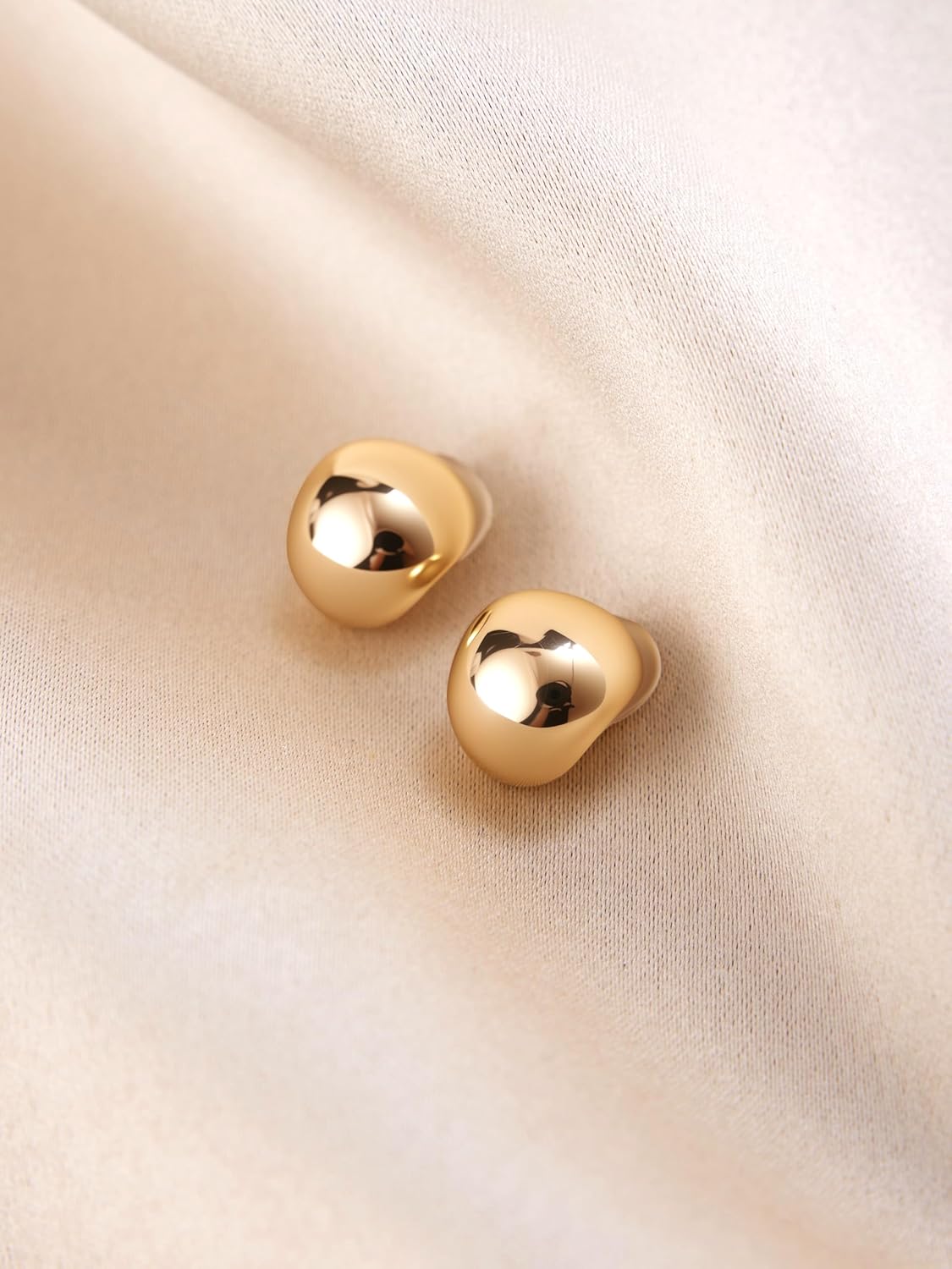 FAN&LOUIS Gold Ball Clip On Earrings, 24K Gold Plated Chunky Half Ball Earrings for Women Non-Pierced Ears Trendy Lightweight Hypoallergenic Clip-On Earrings - Image 3