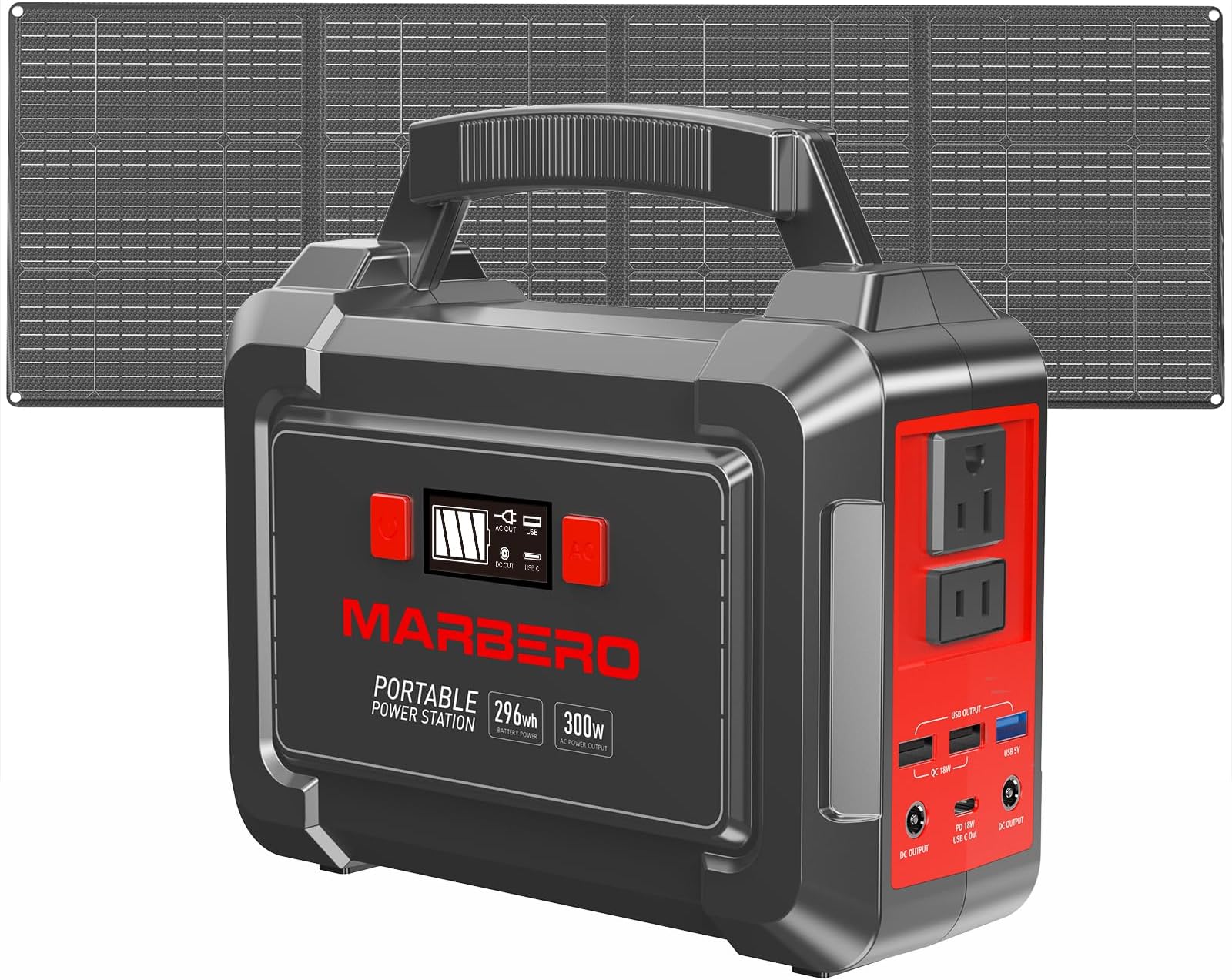 MARBERO Solar Generator 296Wh Portable Power Station with Solar Panel 60W Included Solar Power Bank with AC Outlets 300W Pure Sine Wave with Foldable Solar Panel Set for Camping Home Outd