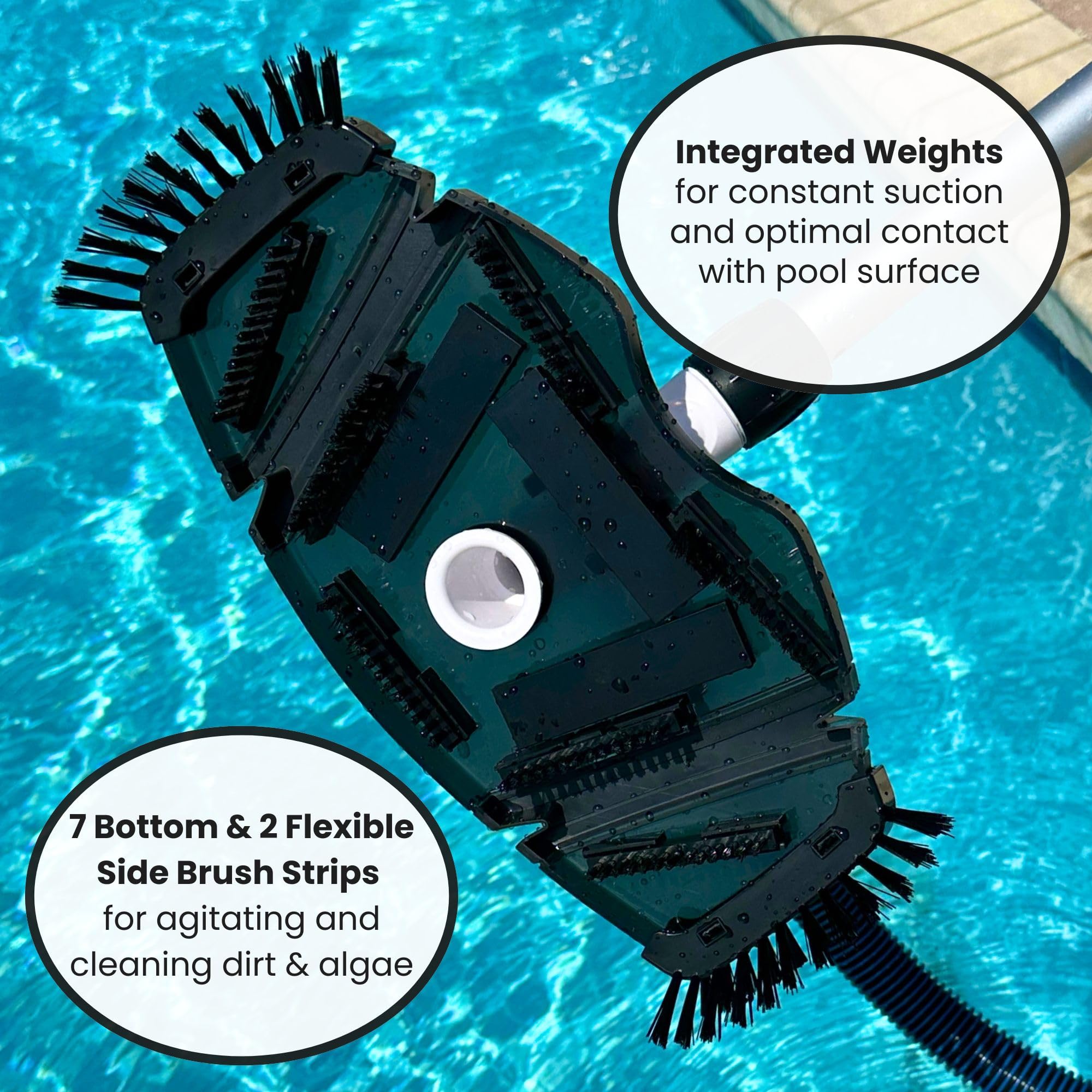 Wessel-Werk ClearWave – Tête d'aspiration professionnelle pour piscine avec poteau télescopique de 1,2 m à 2,7 m (tête d'aspiration rectangulaire pour piscine)