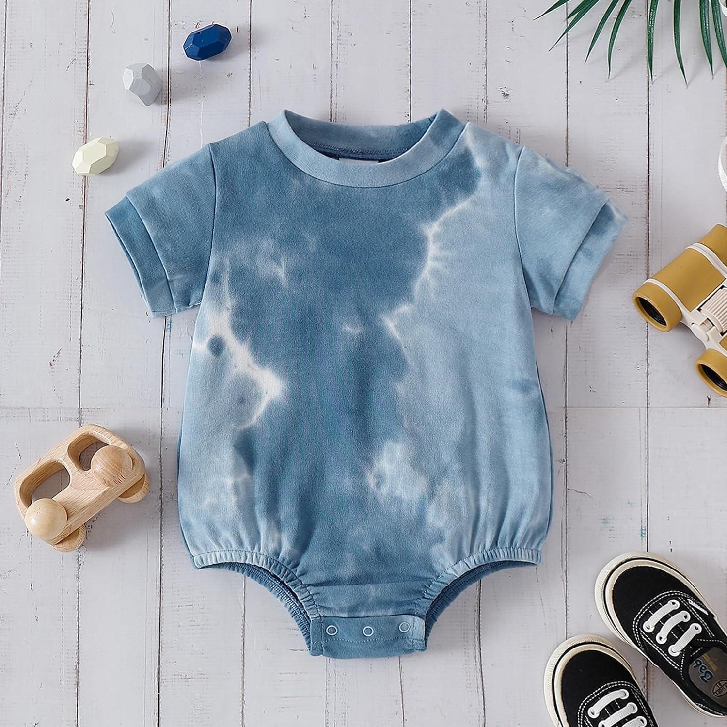 ROMPERINBOX Baby Boy Bubble Romper 2 Pack Tie Dye Short Sleeve Onsies Infant Bodysuits 0-24 Months