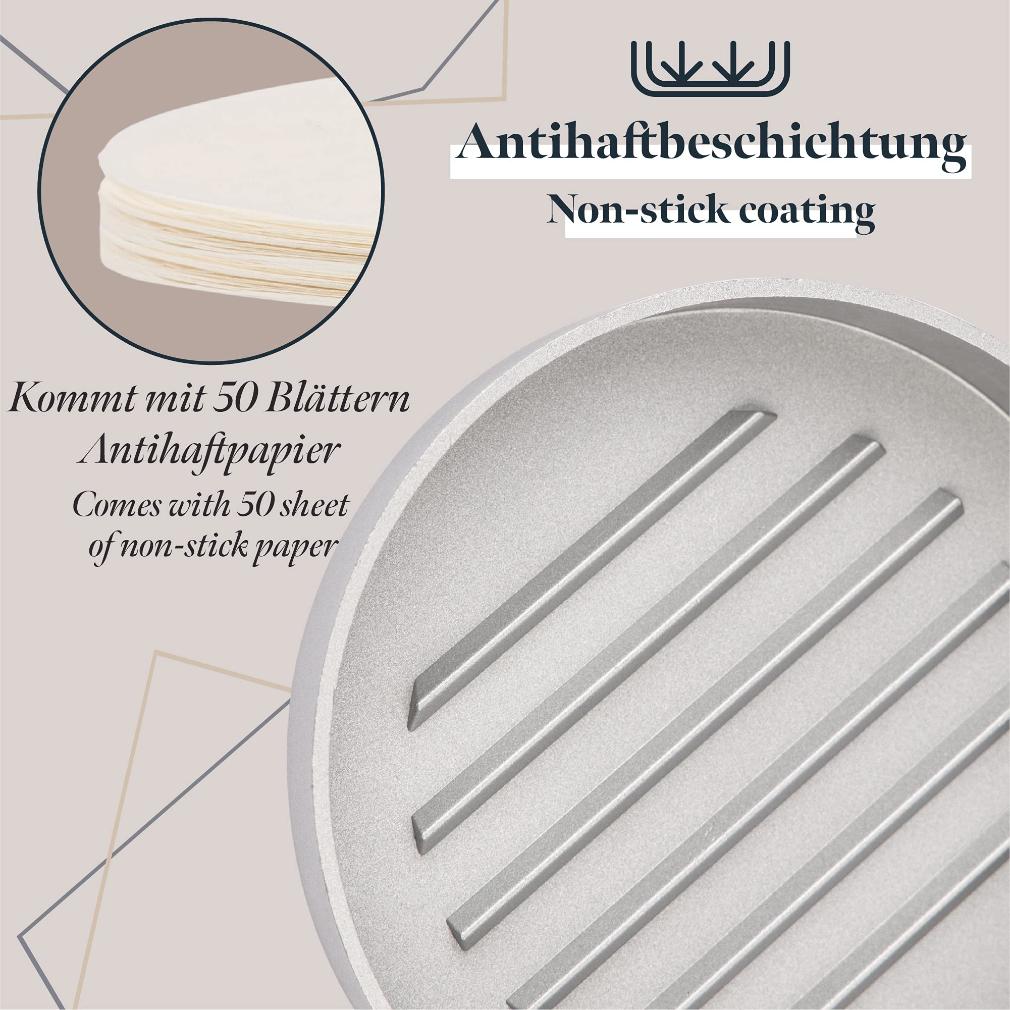 Presse à burger premium en fonte d'aluminium avec revêtement antiadhésif + 30 feuilles - Garantie 2 ans