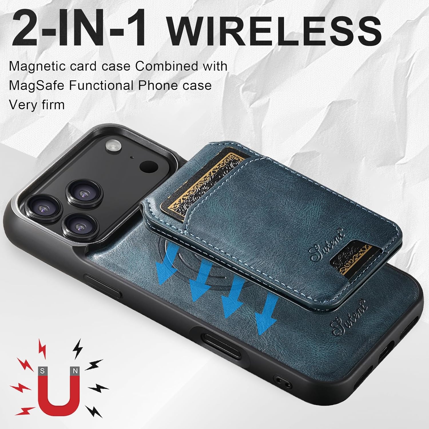 Compatible with iPhone 17 Wallet Case, Magnetic 2 in 1 Detachable Card Holder Case with MagSafe, Vintage Leather RFID Blocking Flip Kickstand Case for Men Women, 6.3 Inch Blue