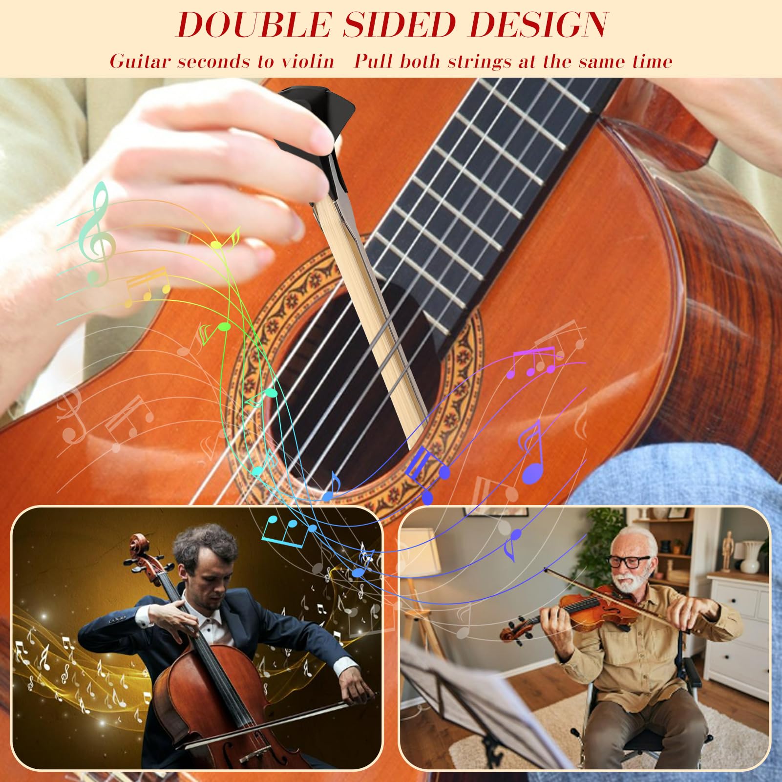 Amycute Bogen für Gitarre, Guitar Bow mit Kolophonium, Doppelseitiger Gitarrenbogen mit Integriertem Plektrum, Mehrzweck-Zupfsaiten-Werkzeug, Geschenk für Gitarrenliebhaber.