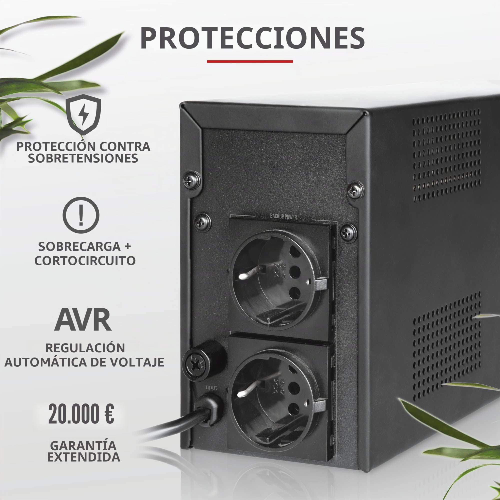 Trust Oxxtron Sistema de Alimentación Ininterrumpida, 1000 VA, Negro | con 2 Enchufes de Pared