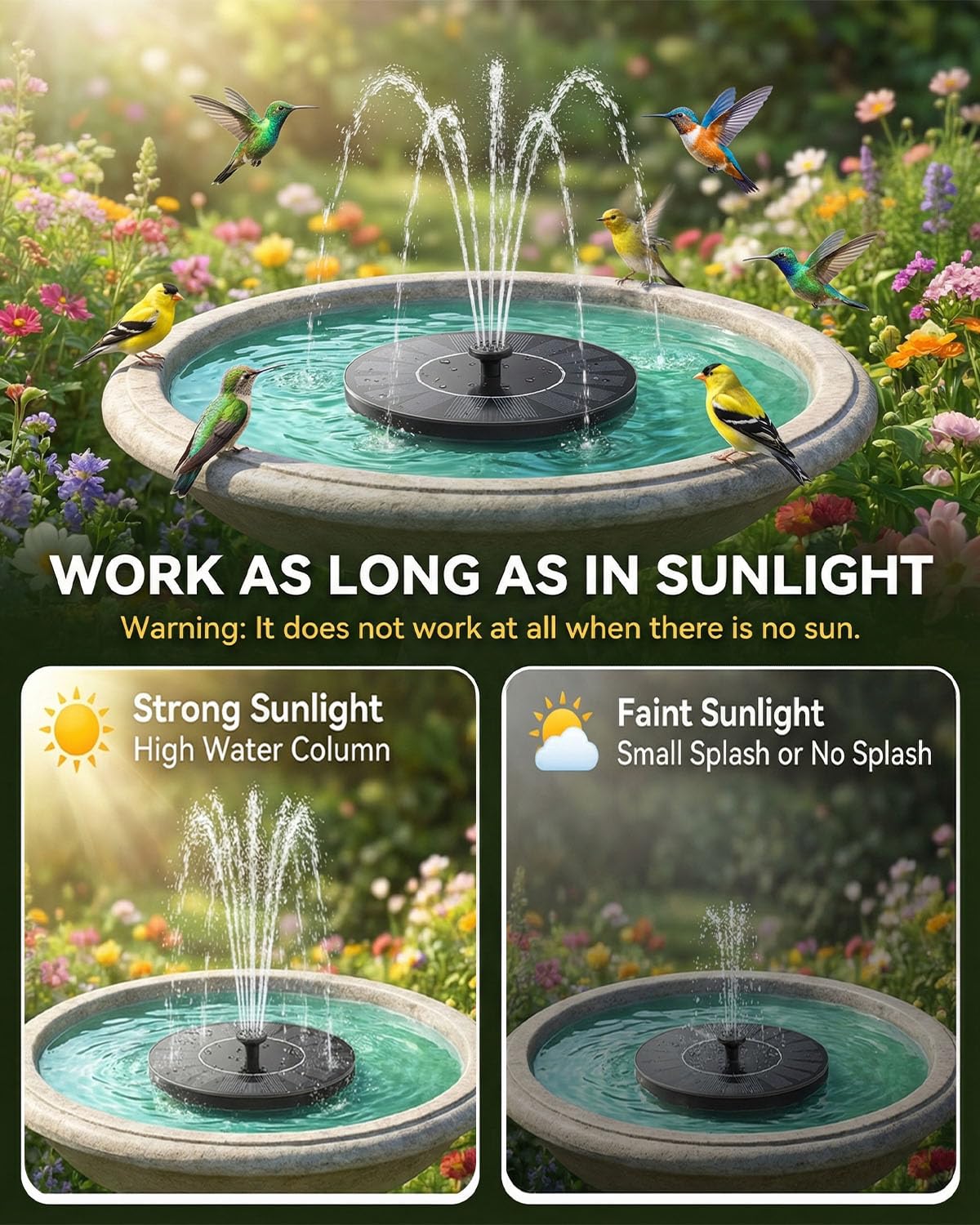Solar Water Fountain Pump with 7 Spray Nozzles, Solar Powered Water Fountain Floating Pump for Bird Bath, Pond & Garden Decoration, Eco-Friendly Solar Fountain, No Electricity Required — view 7