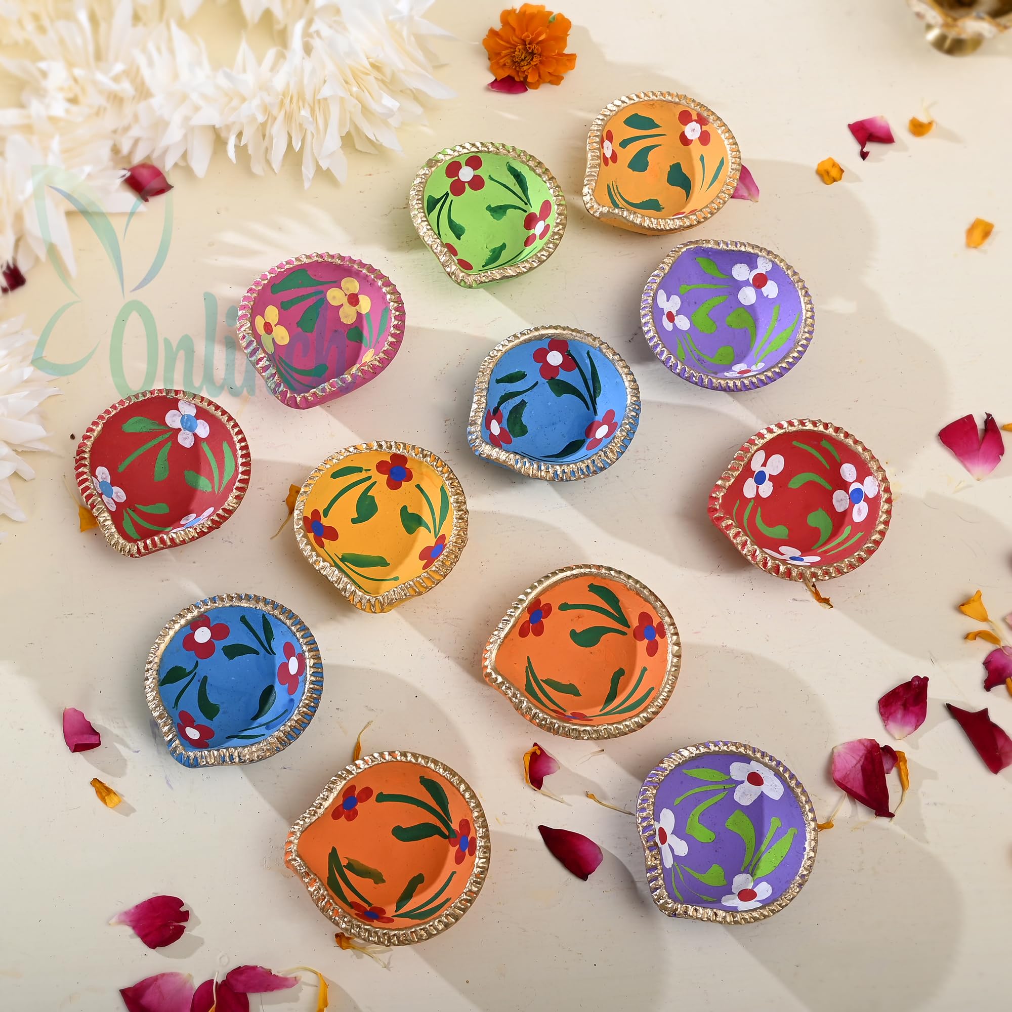 B S NATURAL 25 Pieces Multicolor Mix Diyas Terracotta Mitti Clay Designer Multicolor Flower Design Decorative Diya/Deepak/Diwali Decor (Set of 25) USE Pour Clay NO Chemicals (B08K3H4CNY) Amazon Price History, Amazon Price Tracker
