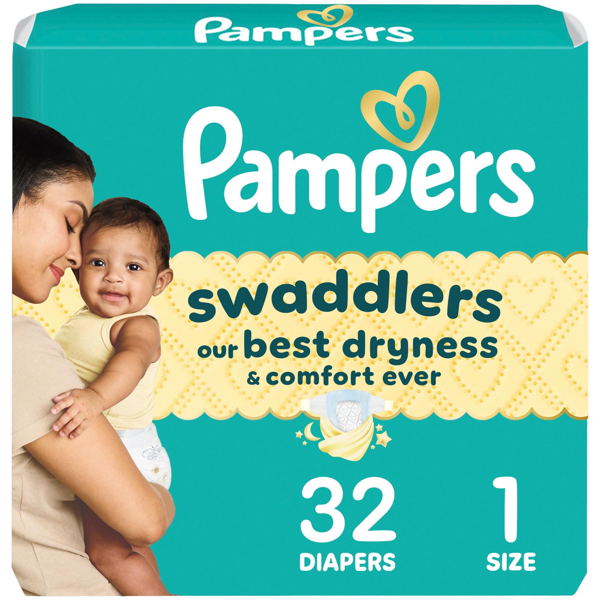 Pampers Swaddlers Diapers - Size 1, 32 Count, Ultra Soft Disposable Baby Diapers