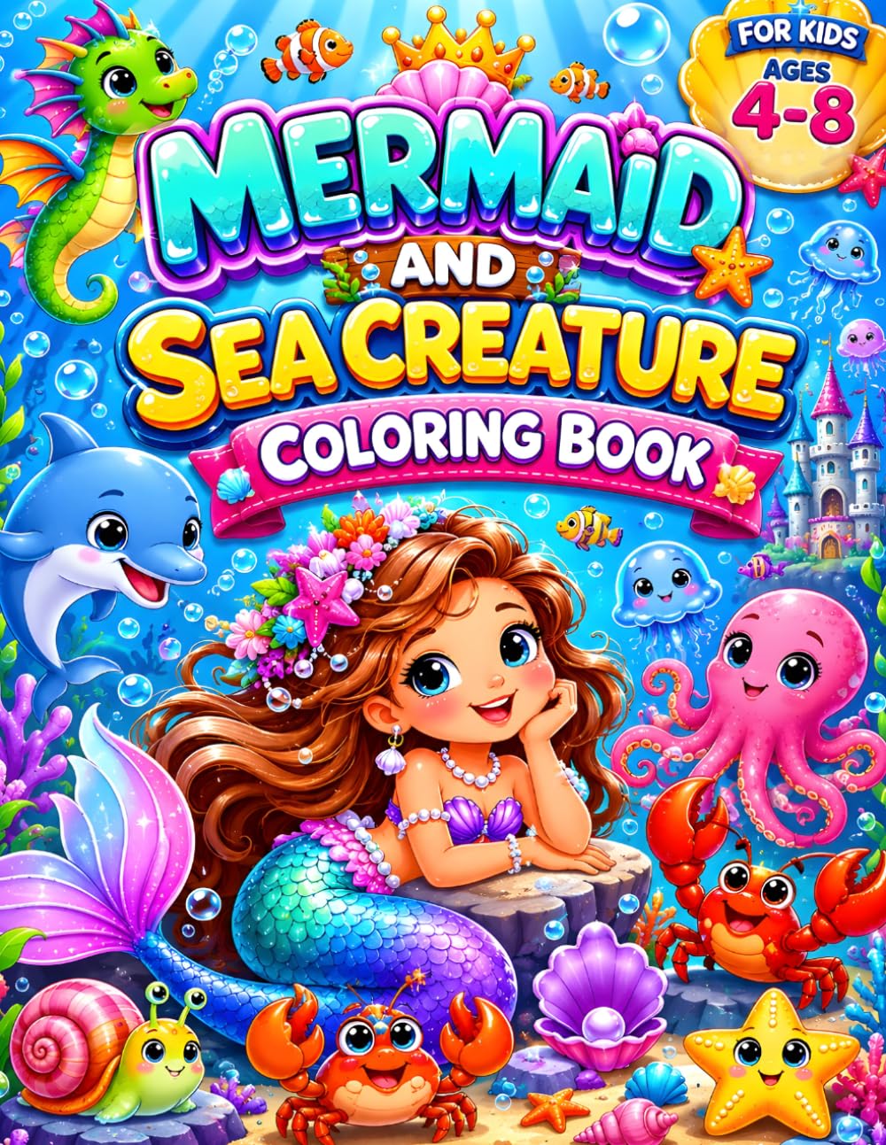 Mermaid And Sea Creature Coloring Book: A Magical Underwater Adventure Filled With Adorable Mermaid, Ocean Creatures And Fun Coloring Activities For Kids Ages 4-8