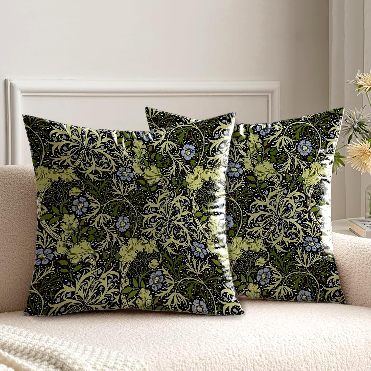 HUASHUZI Kissenbezug 40x40 cm Kissen William Morris deko für sofakissen kissenbezüge 2er Set doppelseitiges Muster dekokissen couchkissen kissenhülle Sofa Schlafzimmer Wohnzimmer Zimmer zierkissen