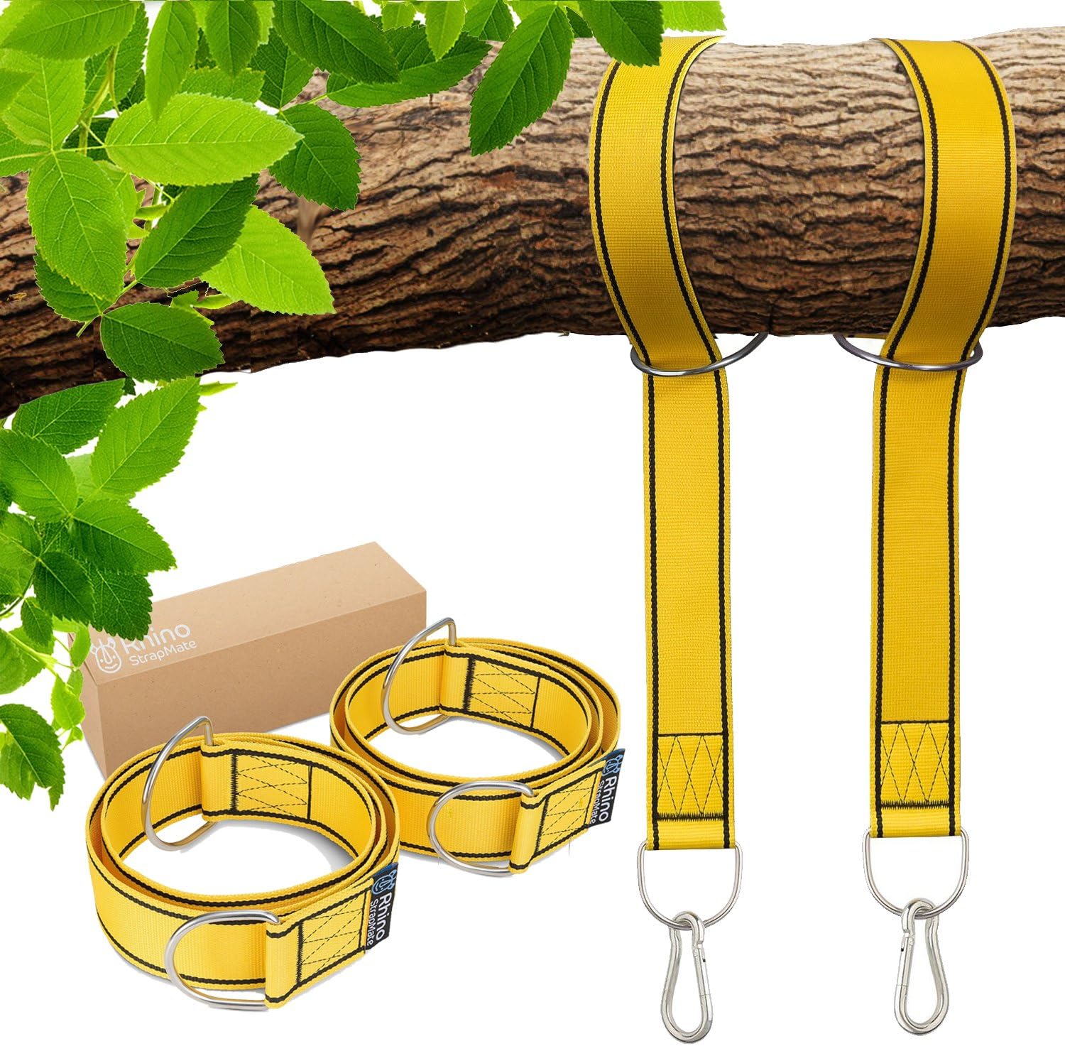 Tree Swing Straps Hanging Kit – Two 4ft Strap Holds 2800 lbs (Sgs Certified) Fast & Easy Way to Hang Any Swing – Outdoor Swing Hangers (Yellow)