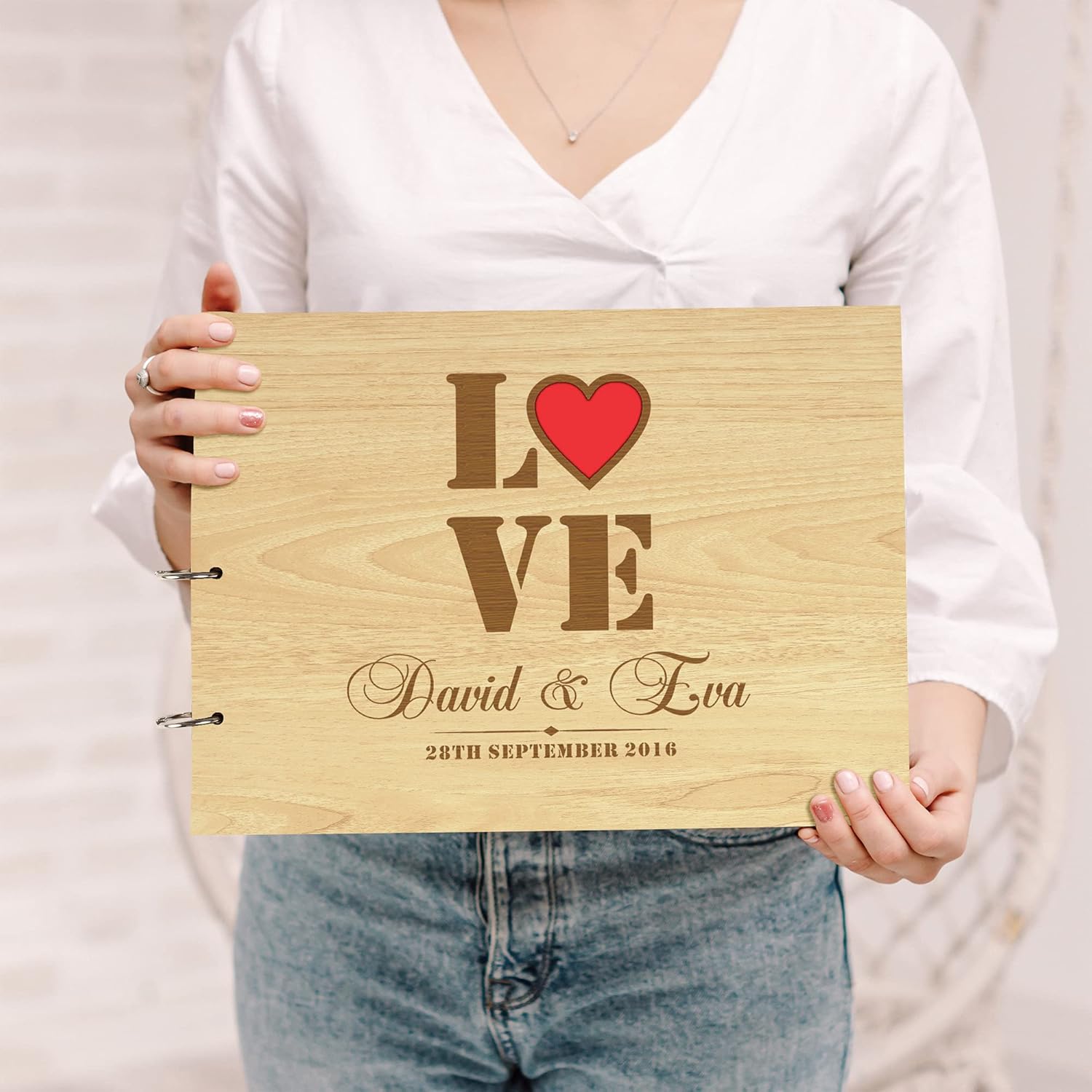 Darling Souvenir Personalized Engraved Laser Cut Wedding Guest Book Wooden Cover Sign-in Book Registry Guestbook Scrapbook-V4