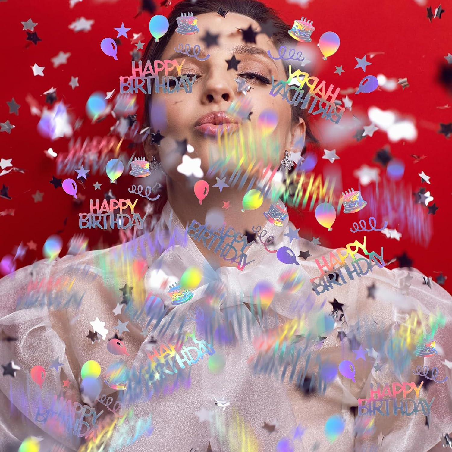 Iridescent Happy Birthday Confetti, Glitter Birthday Cake Table Decorations Metallic Foil Balloon Table Scatter Decor for Disco Themed, Baby Shower(Dazzling)