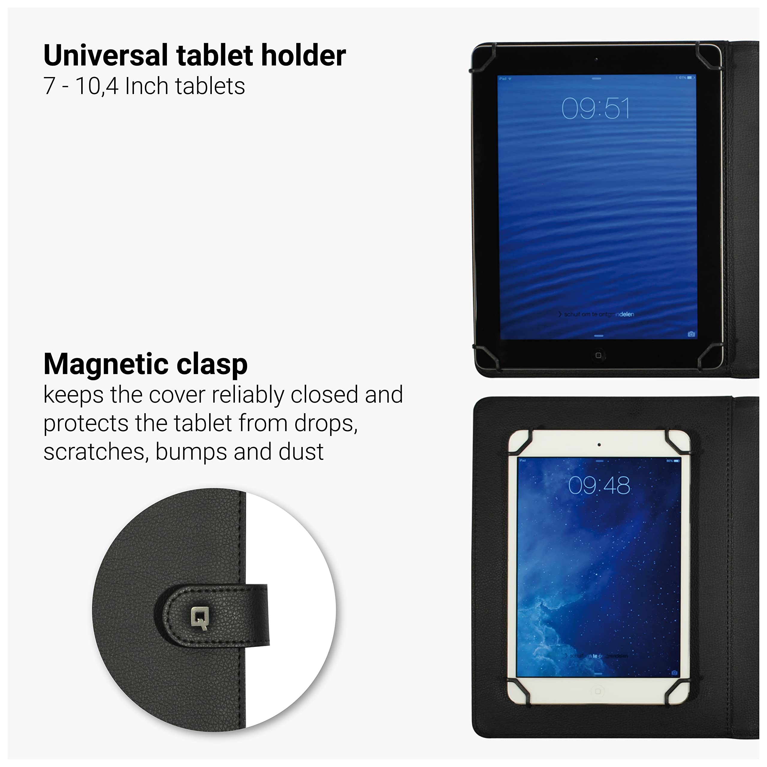 Desq Étui d'écriture pour tablette support universel 7-10,4 pouces fermeture magnétique noir