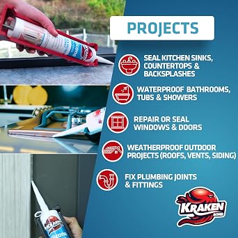 Kraken Bond RTV Silicone Sealant Brown (12 x 10.1 fl.oz.)%100 Waterproof Silicone Caulk Kitchen and Bathroom, All Purpose, Window Caulking Sealant Outdoor, RV, 12 Pack