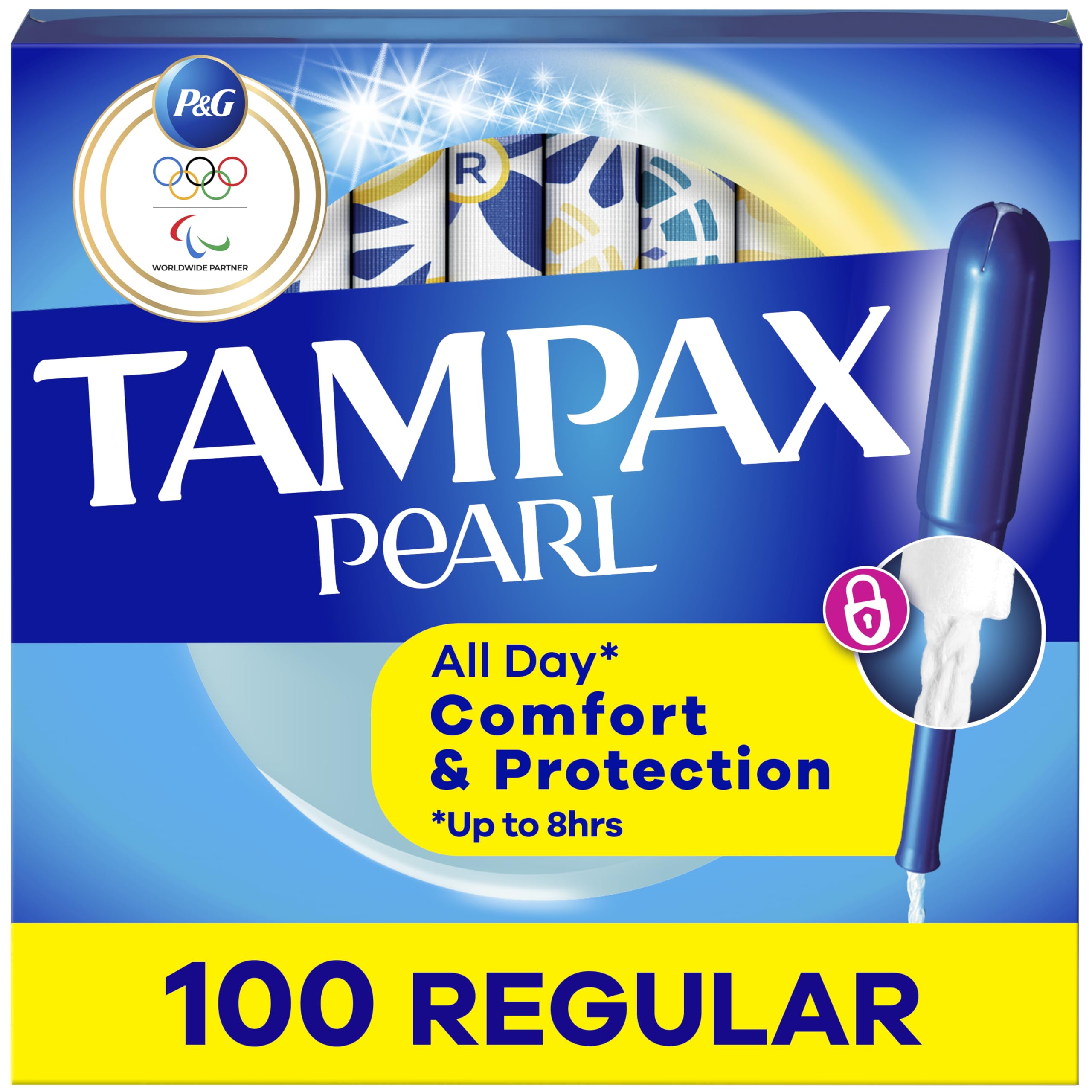 Pearl Tampons Regular Absorbency, 100 Count, BPA-Free Plastic Applicator and LeakGuard Braid, Unscented, 50 Count, Pack of 2 (100 Count Total)