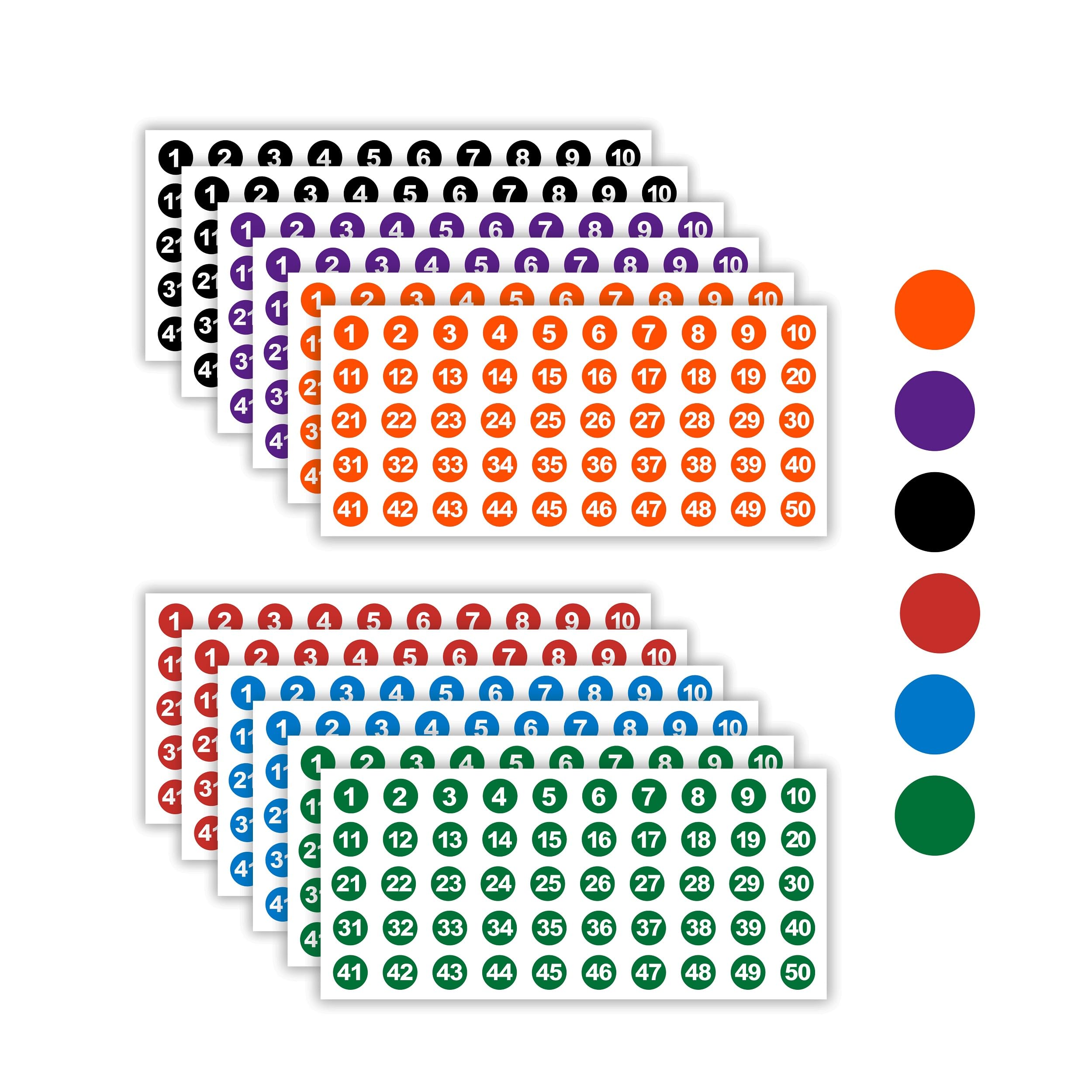 600Pcs 1 to 50 Number Stickers,12 Sheets Vinyl Number Stickers,Waterproof Labels,Self-Adhesive Numbered Stickers for Inventory Sorting,Organizing,Storage Boxes,Office&School Supplies (multicolou)