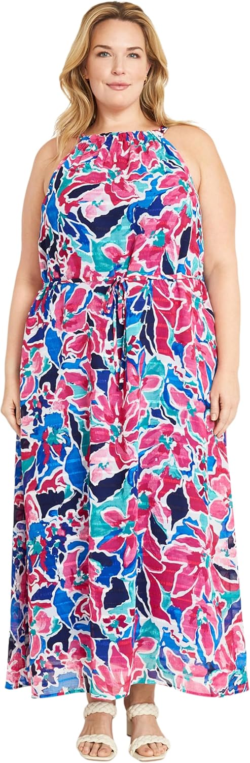 Maggy London Womens Floral Printed Halter Maxi with Waist Tie - Image 4