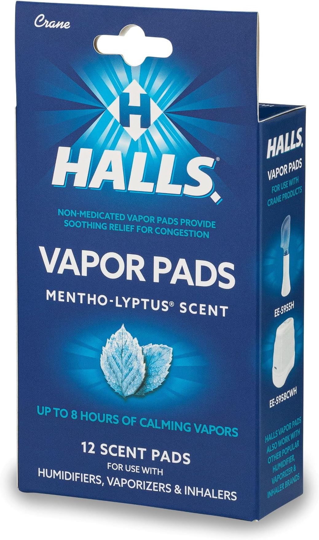 Crane Halls® Scented Vapor Pads, 12 Count Mentho-Lyptus Blue Mint Scent, Vapor Pads for Humidifier, 8 Hours of Soothing Vapor, Use with Humidifiers, Steam Inhalers & Vaporizers, Humidifier Scents