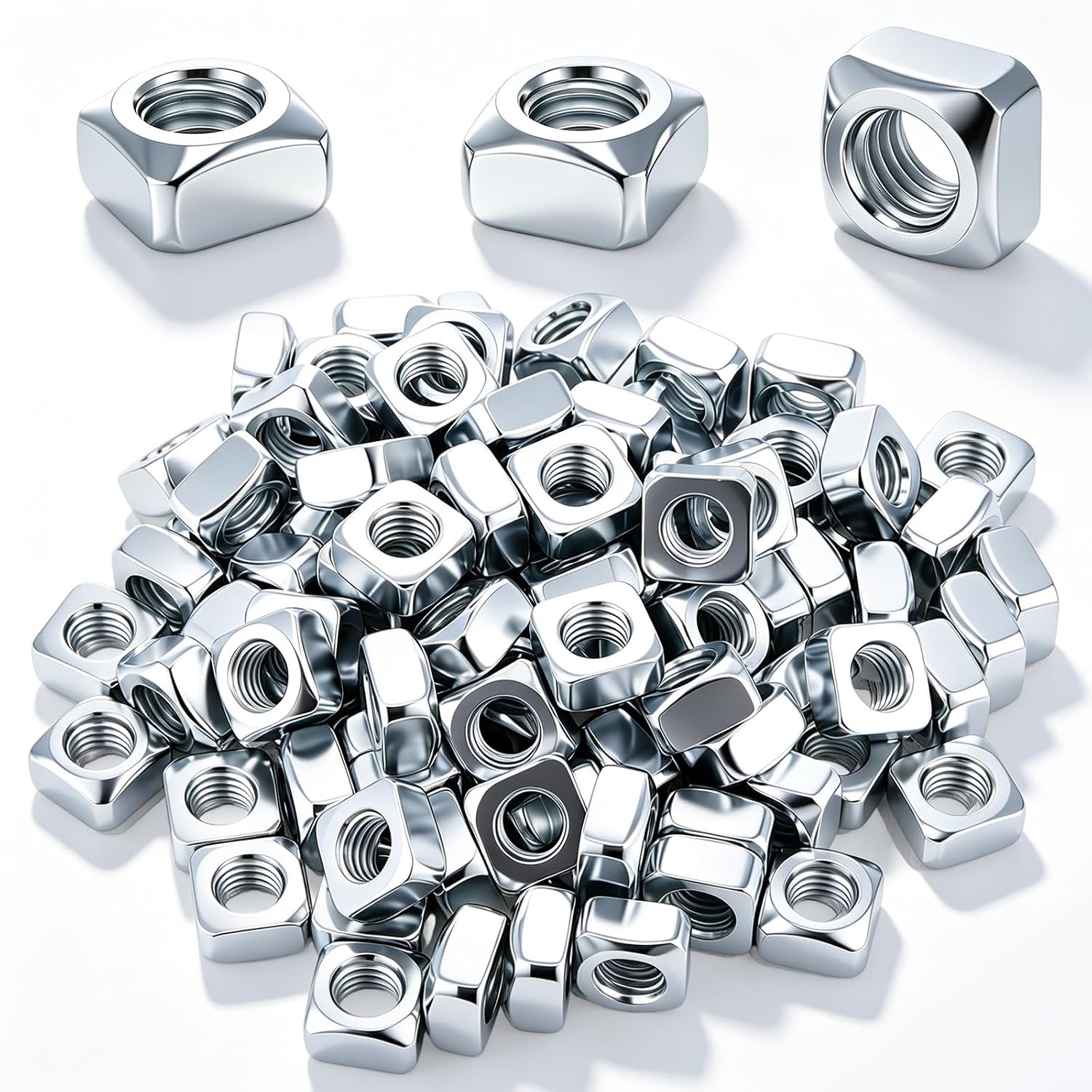 Yaocom 100 Pack 1/2"-13 Coarse Thread Square Nuts, Zinc Plated Iron, Heavy Duty Anti-Loosening Fasteners for Channel Steel, Machinery and Furniture Assembly