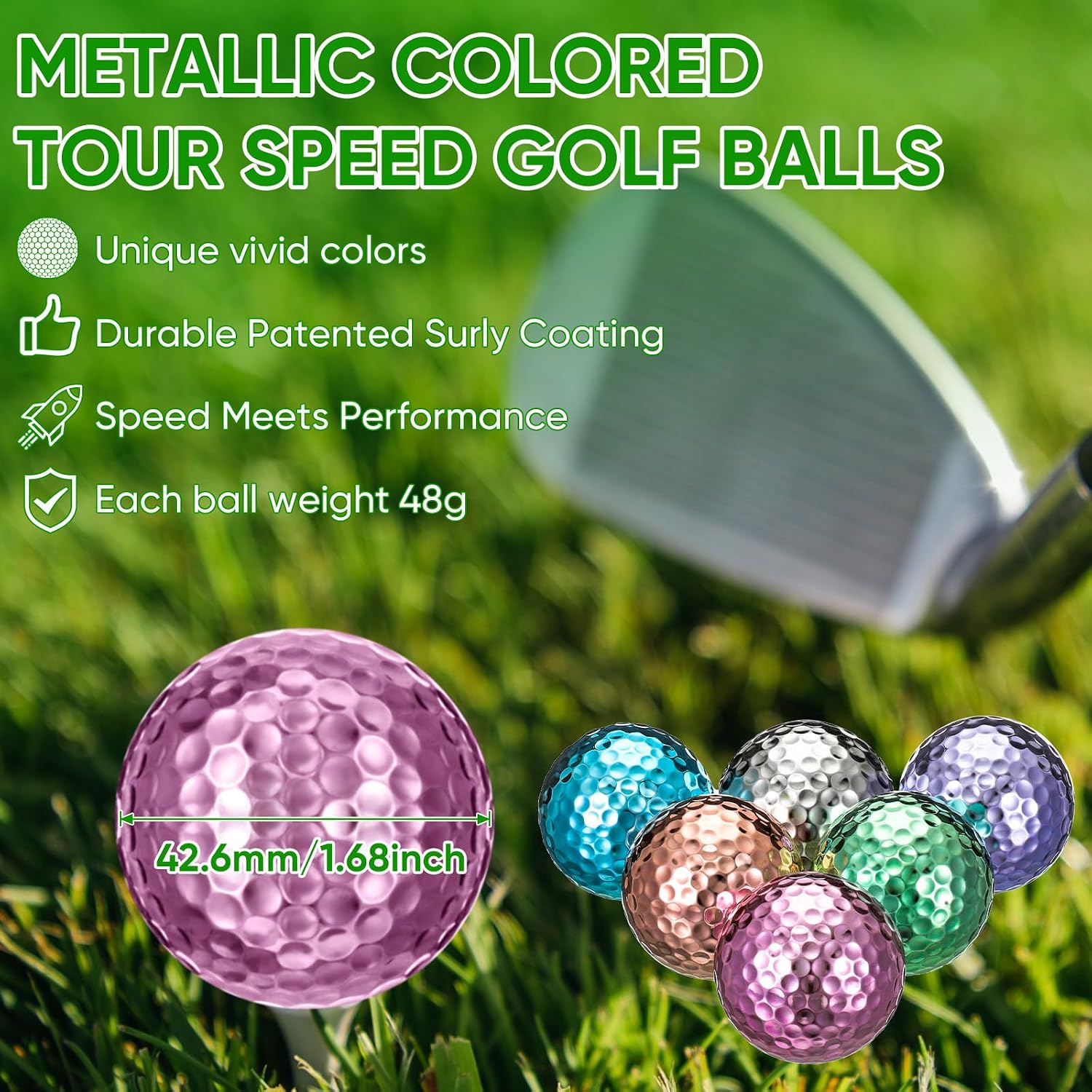 Hiboom 6 Pack Metallic Golf Balls for Women, Women's Golf Balls for Straighter Shots and Maximum Distance, Gag Gift for Christmas Festival, Ideal Gift for Golfer