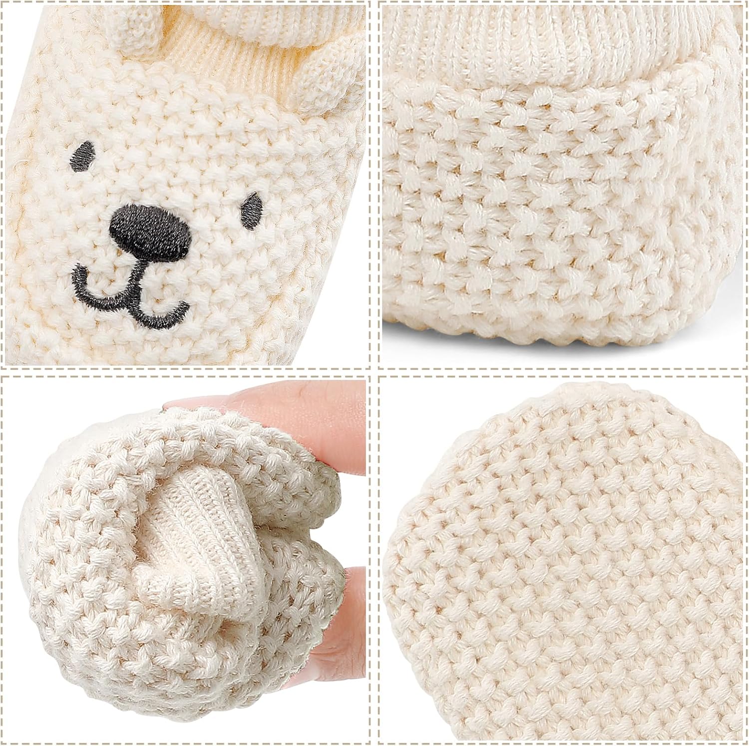 Newborn Shoes Knit Soft Baby Sock Booties for Infant Boys Girls First Walking 2 Pairs, 0-3 Months - Image 2