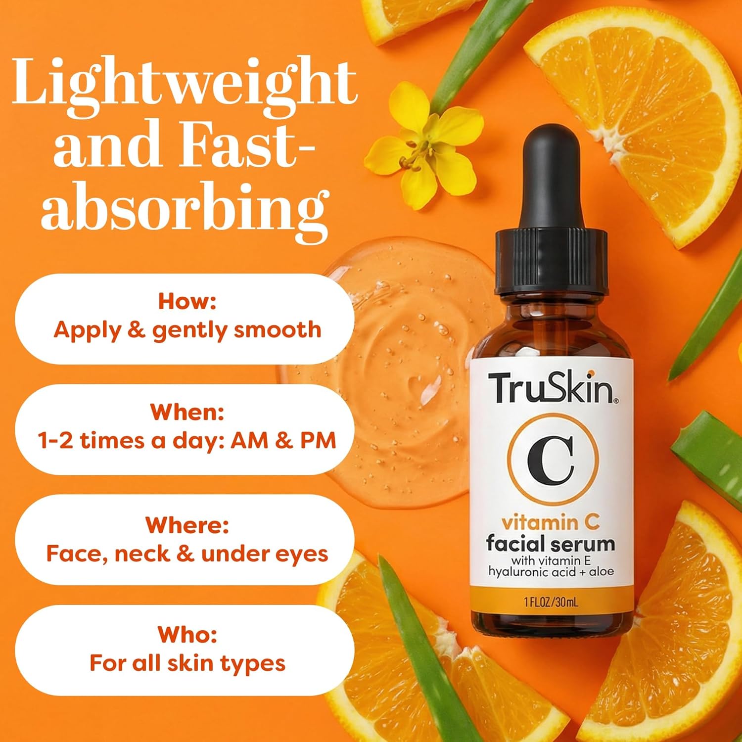 TruSkin Vitamin C Serum for Face – Anti Aging Face Serum with Hyaluronic Acid & Vitamin E – Brightening Formula for Improving Appearance of Dark Spots, Fine Lines & Wrinkles – All Skin Types, 2 Fl Oz - Image 5