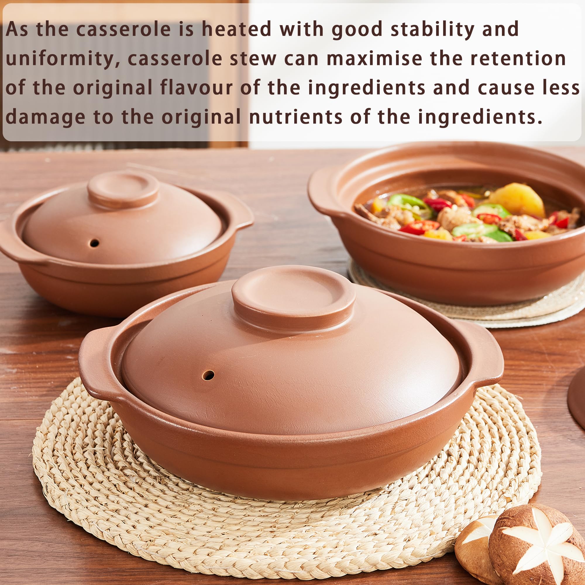 Casseruola in ceramica di terracotta non smaltata, pentola in terracotta, pentola con coperchio per cena e feste, pentola per riso, stufato, forno e servire in forno, sicura e resistente al calore