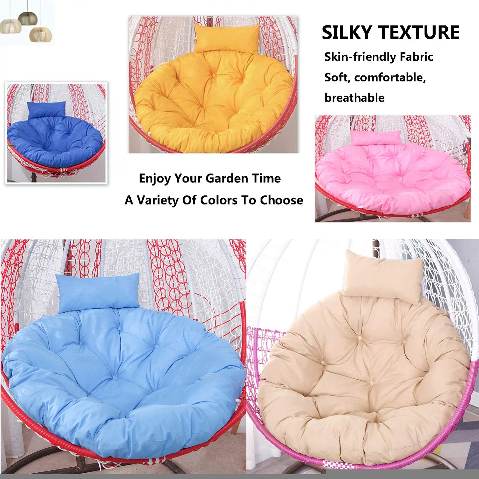 Lot de 2 coussins de chaise hamac suspendus avec oreiller réglable, épais et lavable, coussin papasan rond de rechange pour balancelle en rotin, beige
