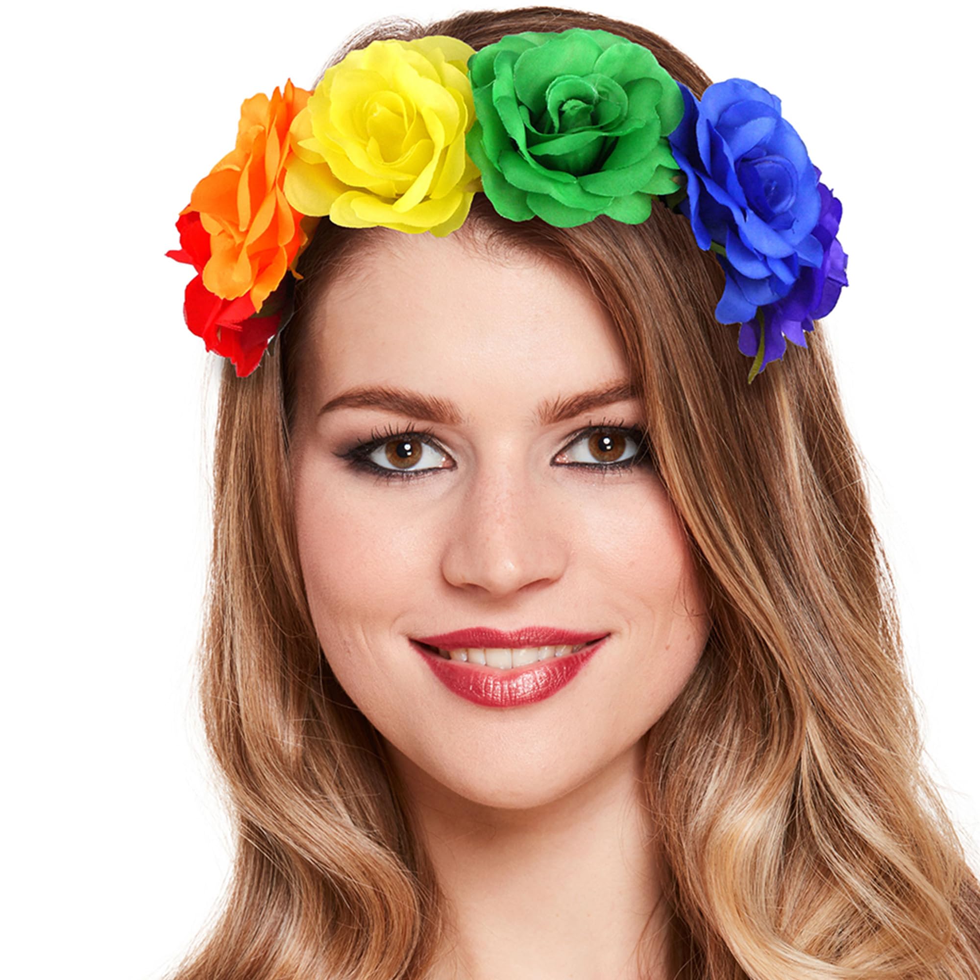 Adults Gay Pride Carnival Cowboy Gangster Rainbow Top Felt Hat LGBT Fancy Dress Party Accessory, Rainbow Flower Headband