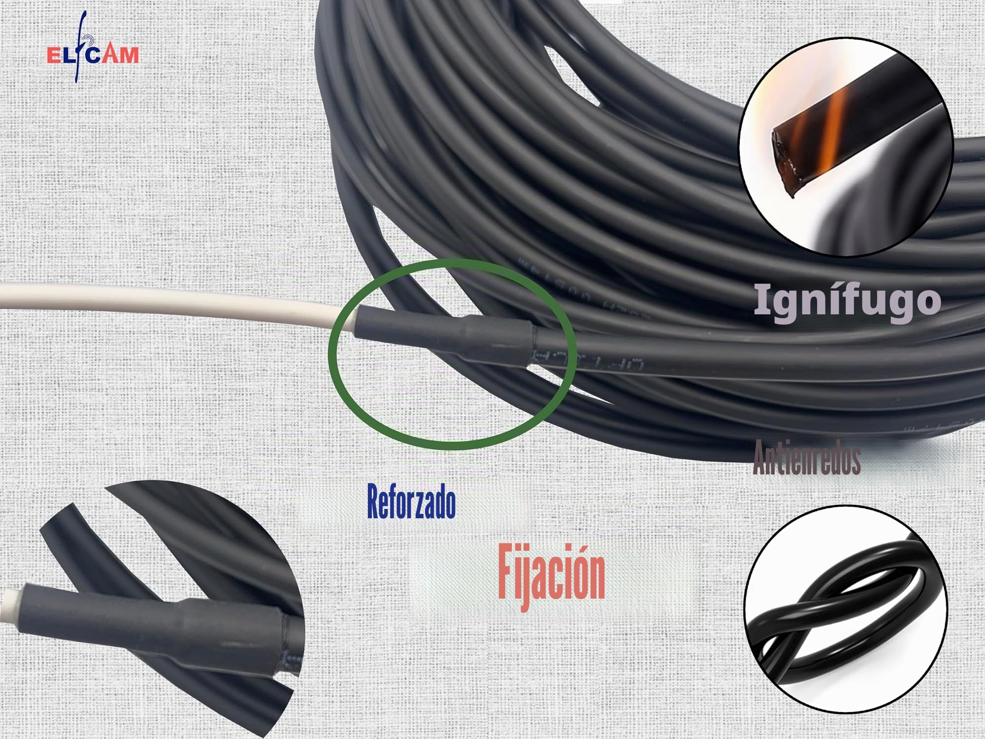 Elfcam - 100m Cable de Fibra Optica para Exteriores e Interiores, Monomodo Simplex SC/APC a SC/APC Compatible con Orange, Movistar, Vodafone y Jazztel, 100 Metros