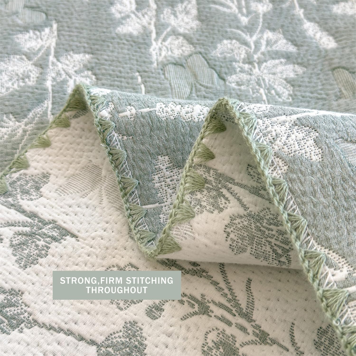 SANACYNA Cotton Muslin Blanket Twin Size Farmhouse Leaves Quilt, Vintage Reversible Lightweight Breathable Lap Throw Quilt for Sofa Couch Bed All Season RV Bed (Leaves sage, Twin 60 x 80 in)