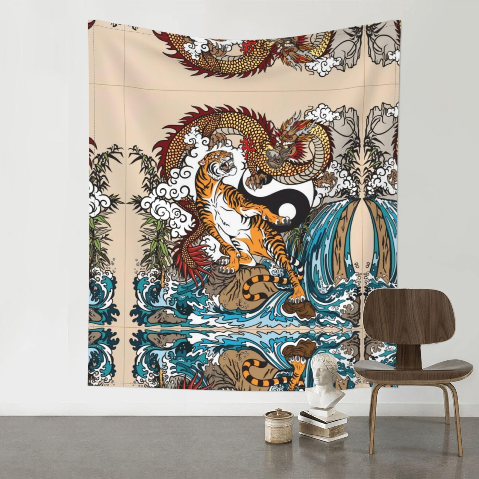 YYHWHJDE Dragon and Tiger Prints 60x51in Wall Tapestry – High-Grade Polyester Throw for Dorm, Beach & Home Decor