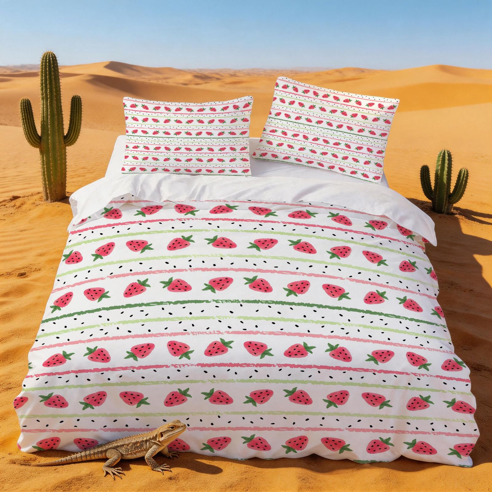 Housse de couette 200x200 fraise rouge : finis les draps rêches qui boulochent