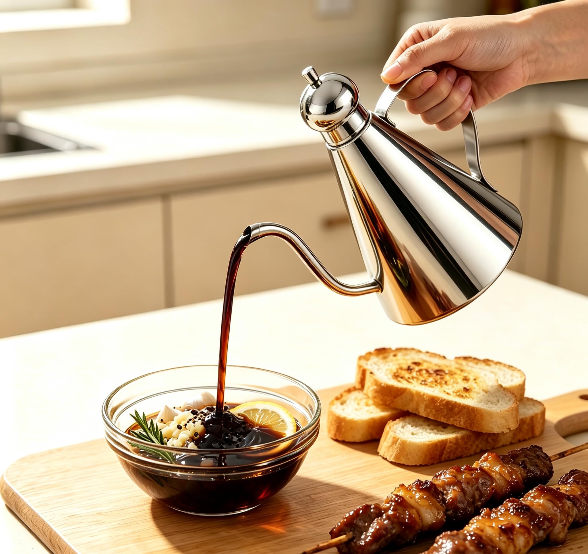 Pot à huile d'olive - Distributeur de vinaigre en acier inoxydable - 500 ml