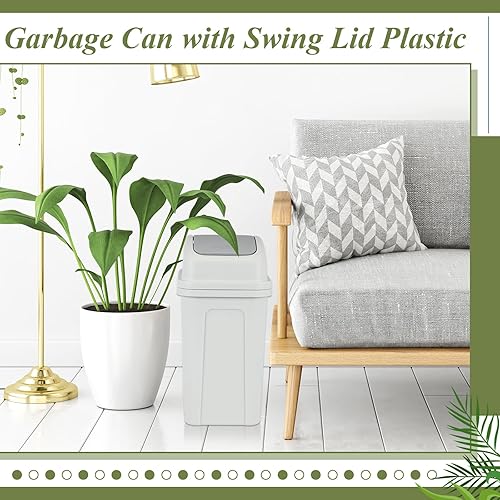 Miniatura 4 de Sumind 2 cubos de basura de baño con tapa oscilante, cubo de basura pequeño de plástico para baño, basurero para cocina, dormitorio, habitación al