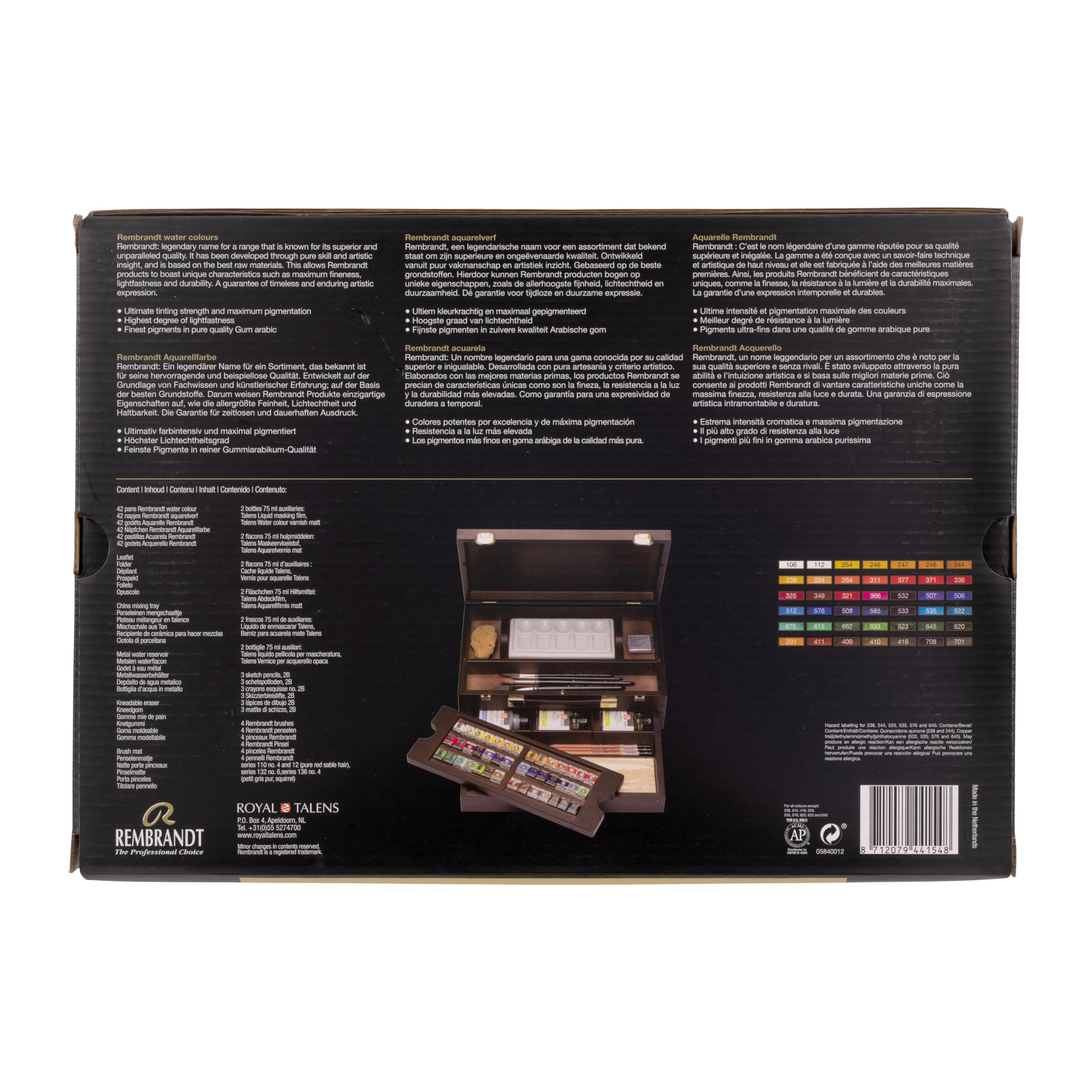 Rembrandt Professional Watercolour Paint Set in luxuriöser Holzbox Master| 42 Farben + Pinsel & Zubehör