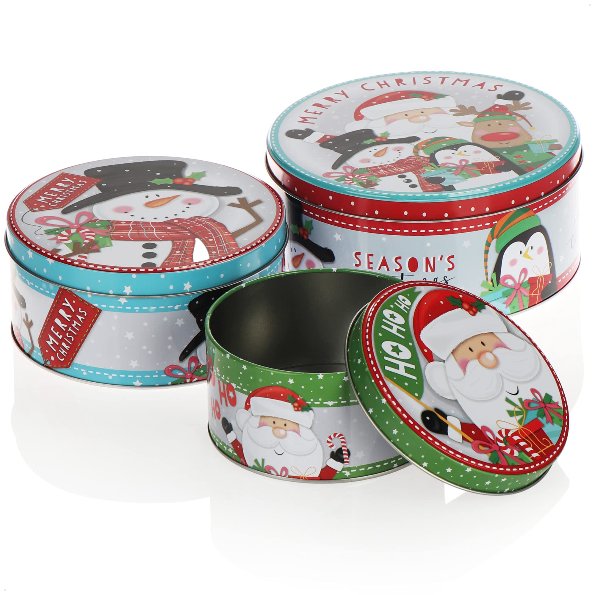 Lot De 4 Boîtes à Biscuits De Noël En Fer Blanc - Rangement Festif 10x10x18.5cm, Motifs Variés - 10