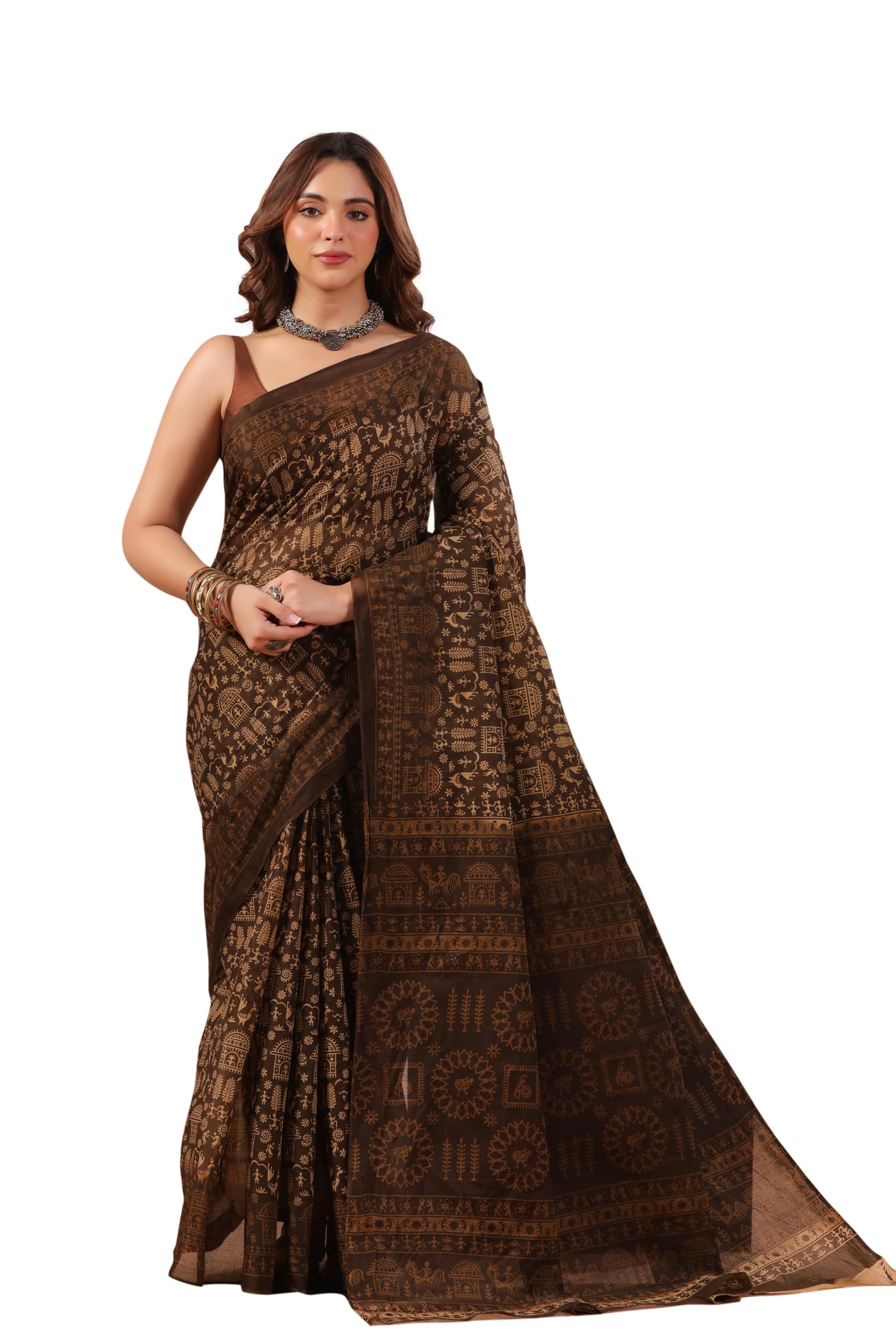 tamaira fashion Mulmul Pure Cotton Saree For Woman Warli Printed |Office Wear Daily Wear Sarees For Women Without Blouse Piece(Available in 17 Colours)-picture-42
