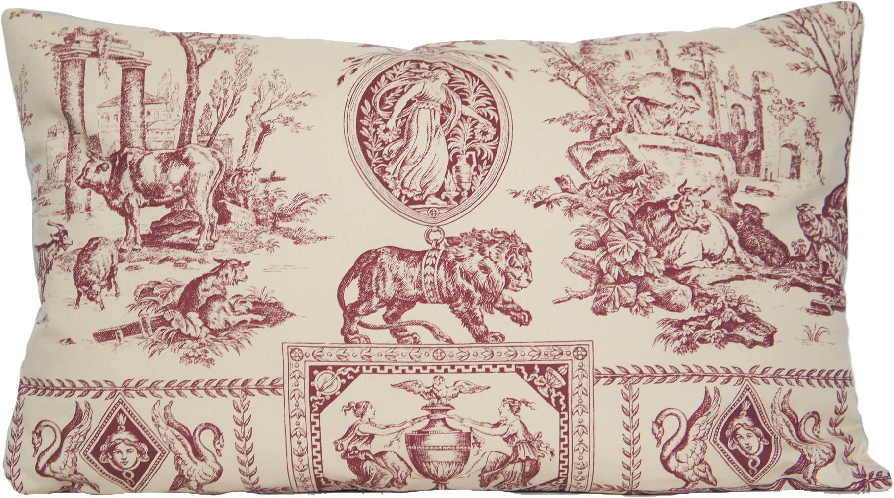 Marvic Textile French Traditional Design Pillow Throw Case Red Toile Pattern Cushion Cover Empire by Peter Afia