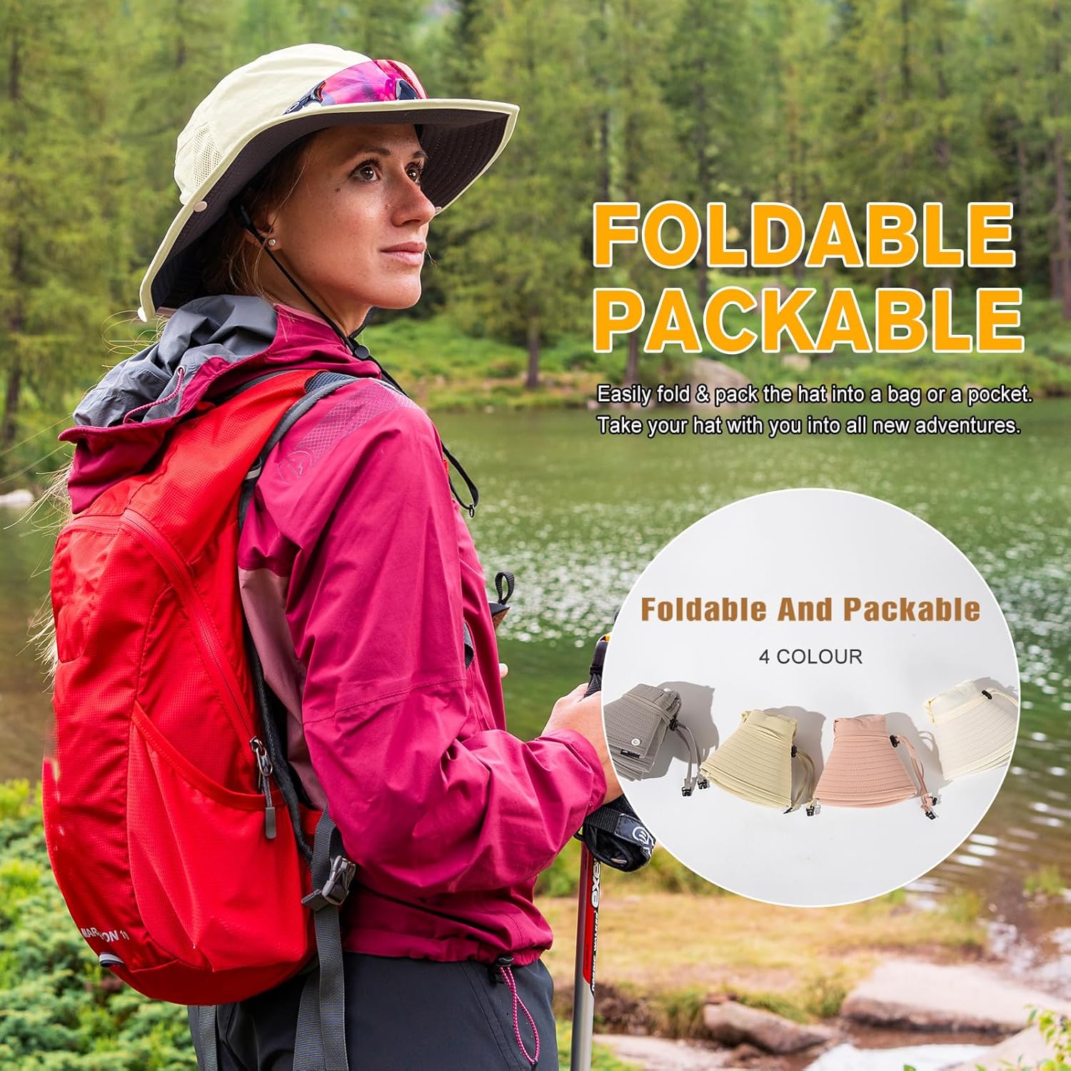 TOP-EX Women’s Wide Brim Sun Hat with Ponytail Hole UV 50 Summer Beach Sunhat for Fishing Hiking Outdoor Cooling Mesh - Image 5